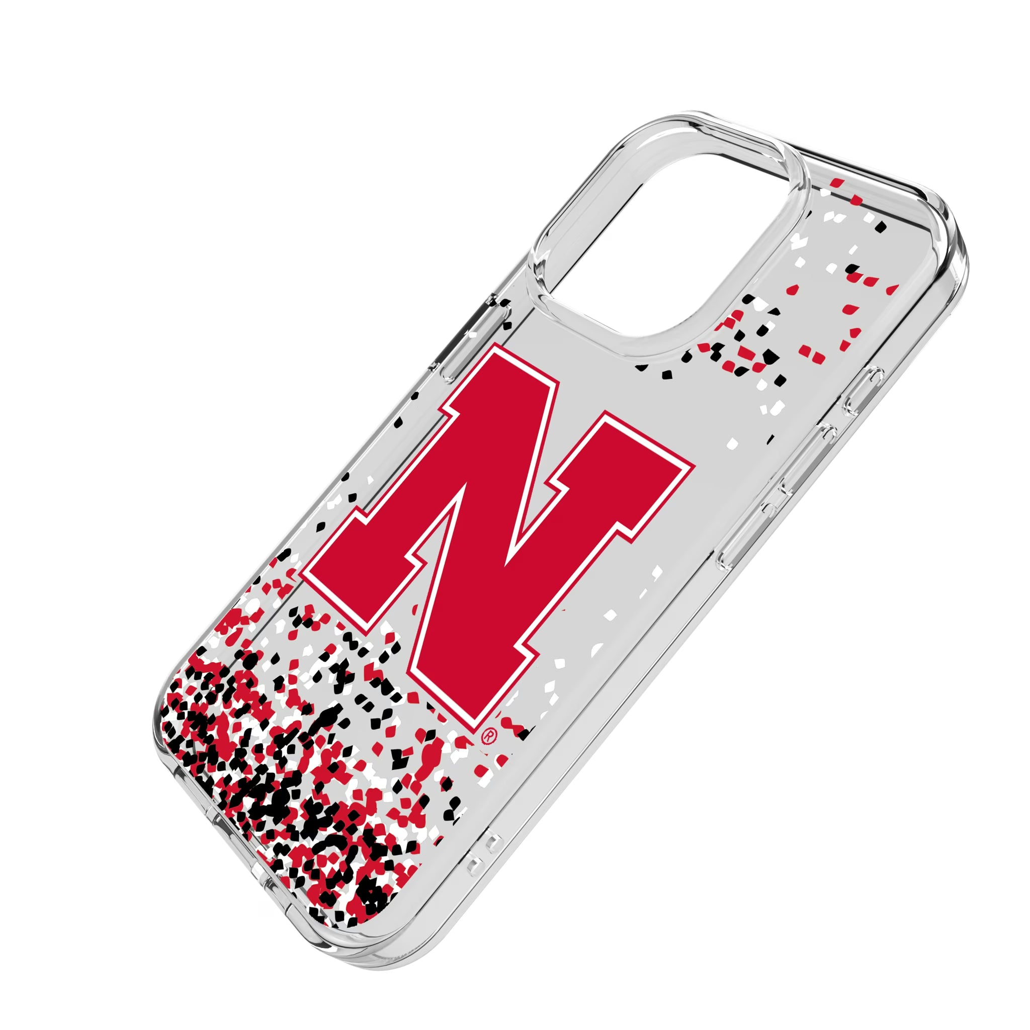 University of Nebraska Huskers Block N Confetti iPhone Clear Phone Case for Apple iPhone - Isometric View