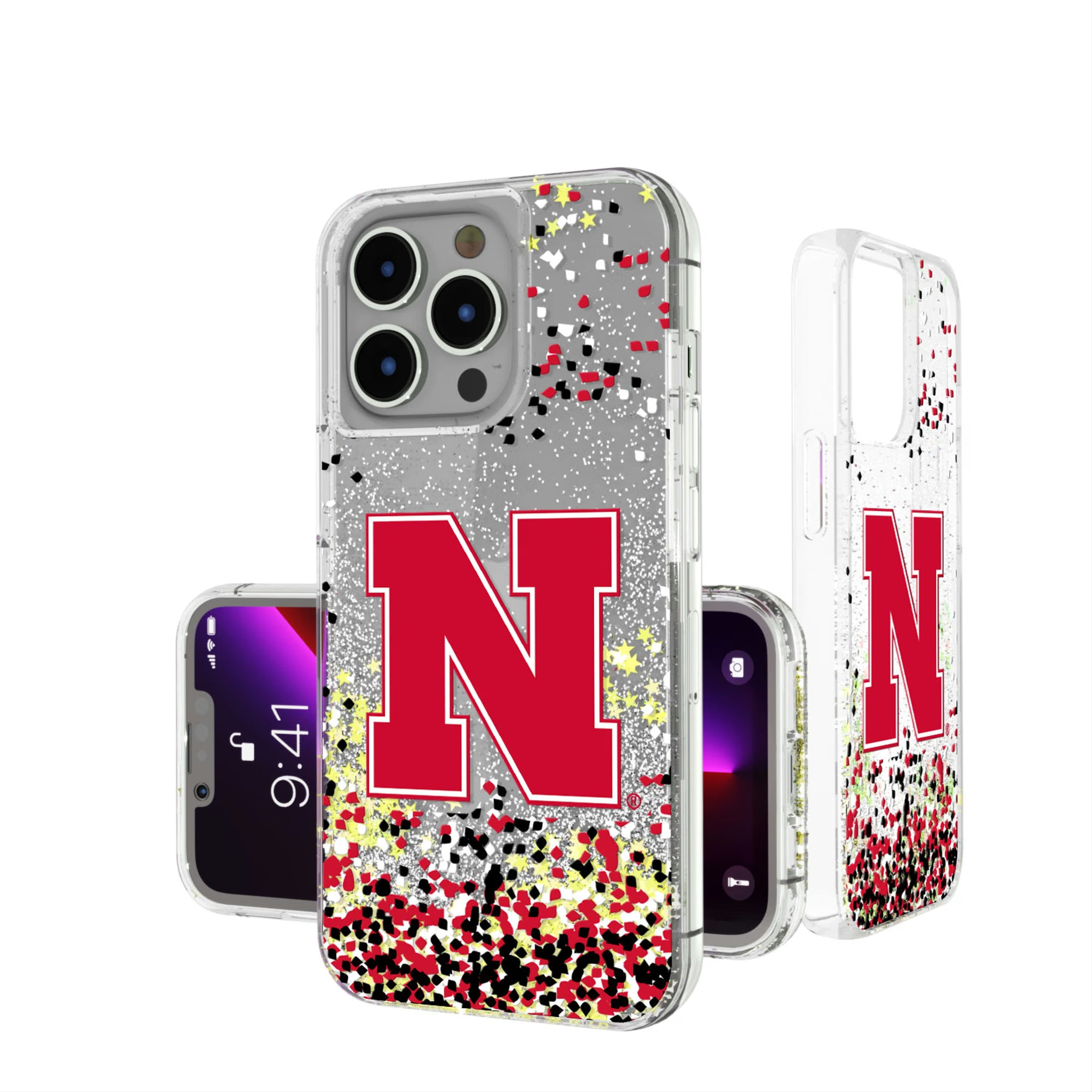 University of Nebraska Huskers Block N Confetti iPhone Glitter Phone Case for Apple iPhone