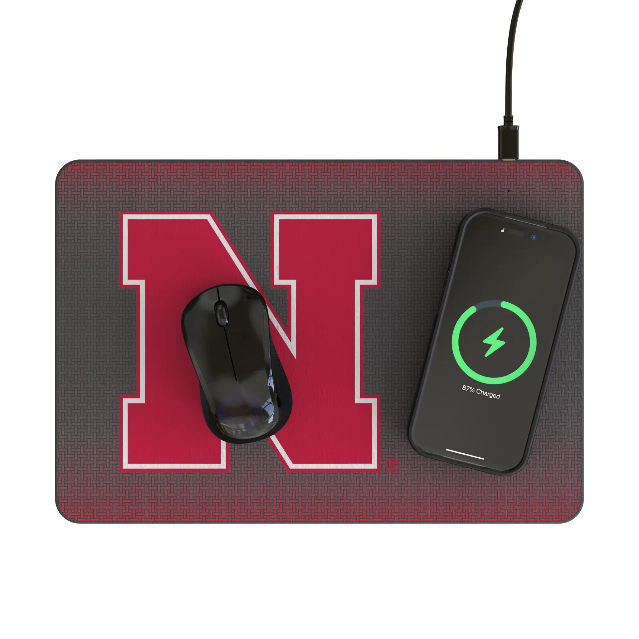 University of Nebraska Huskers Block N Linen 15-Watt Wireless Charger and Mouse Pad - Lifestyle