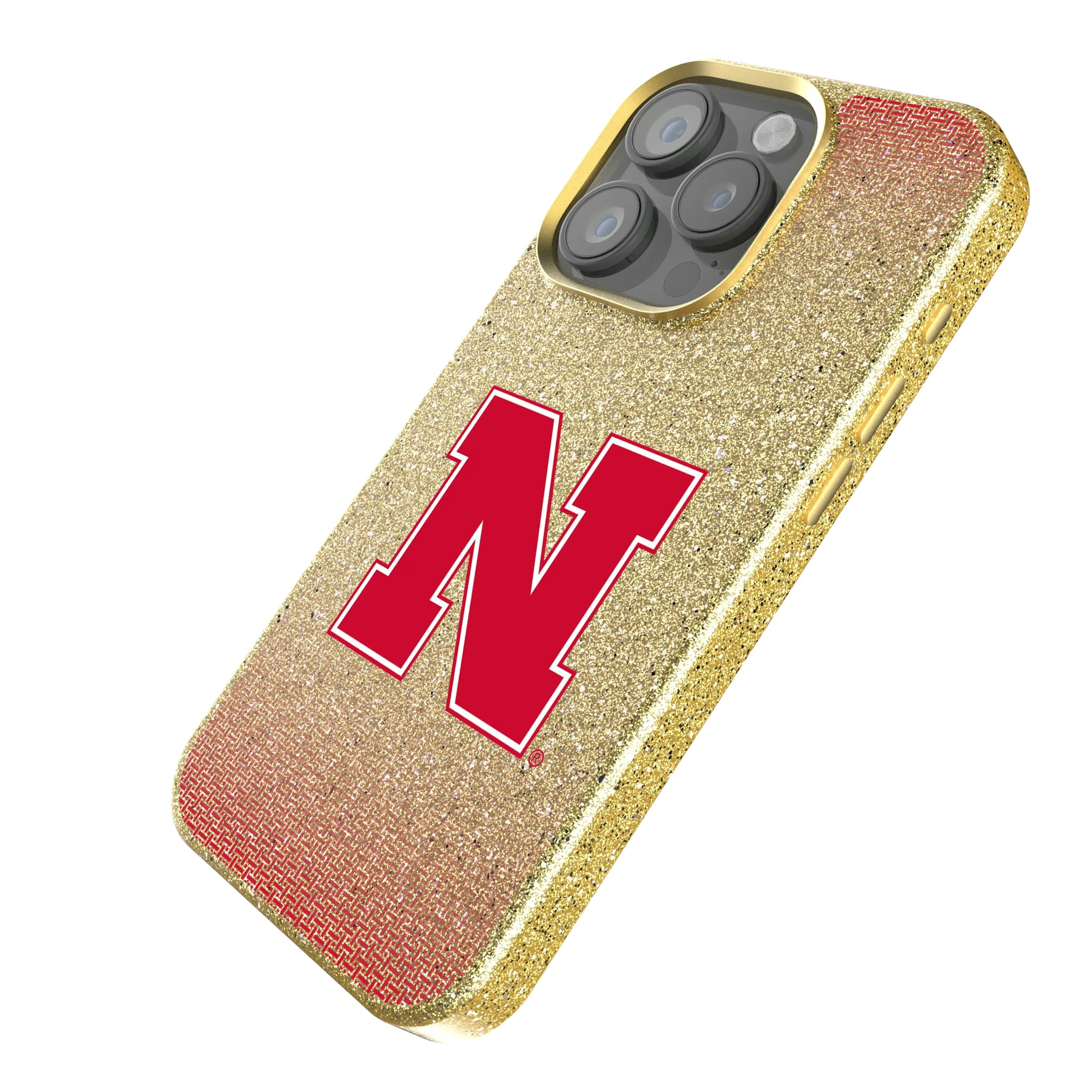 University of Nebraska Huskers Block N Linen iPhone Bling Phone Case for Apple iPhone - Isometric View