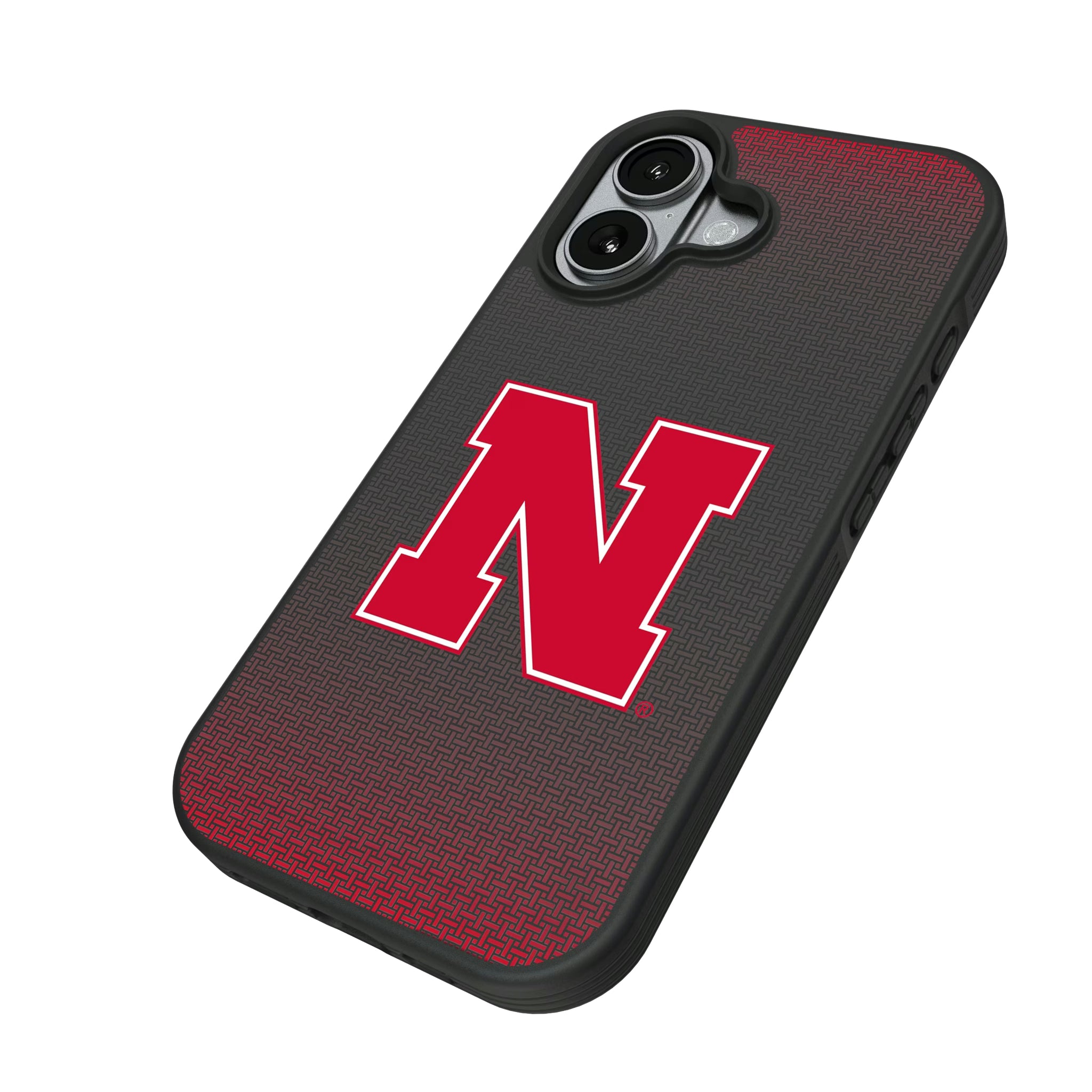 University of Nebraska Huskers Block N Linen iPhone Bump Phone Case for Apple iPhone - Isometric View#Device_iPhone 17
