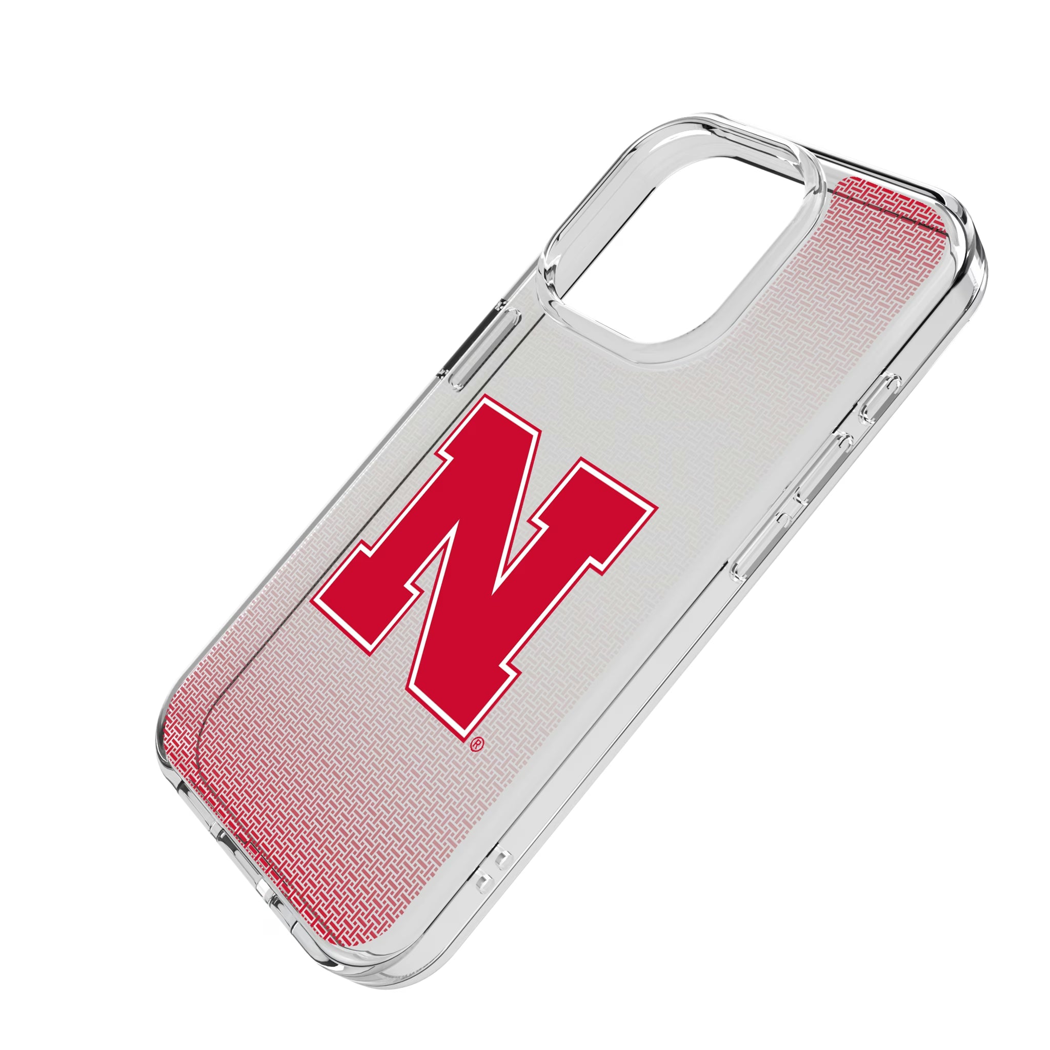 University of Nebraska Huskers Block N Linen iPhone Clear Phone Case for Apple iPhone - Isometric View