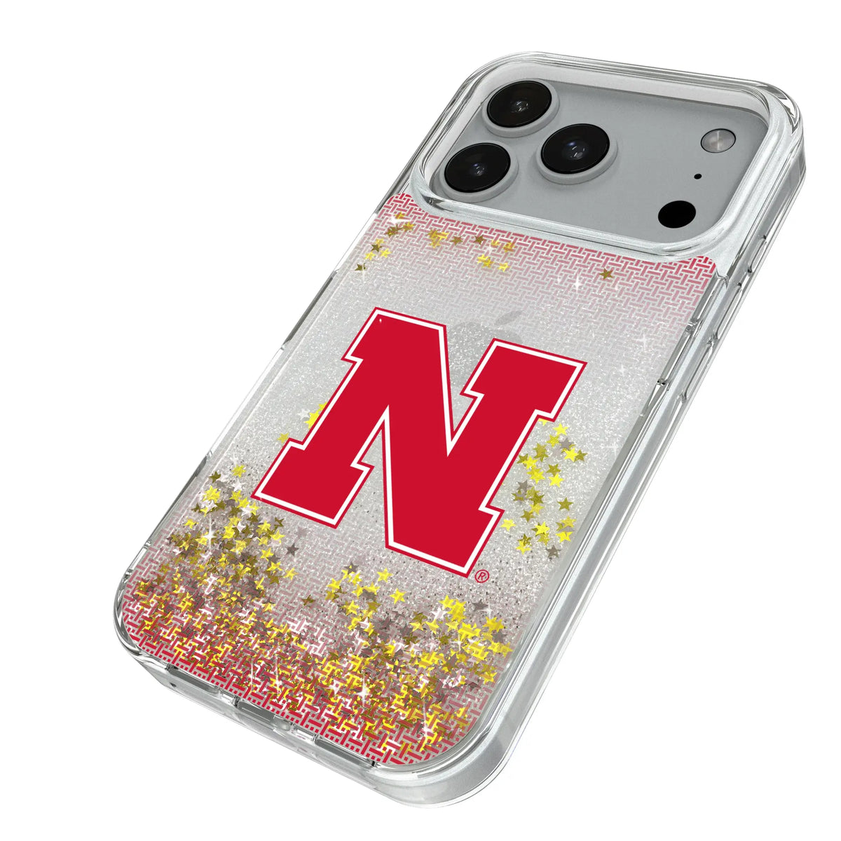 University of Nebraska Huskers Block N Linen iPhone Glitter Phone Case for Apple iPhone - Isometric View#Device_iPhone 18 Pro
