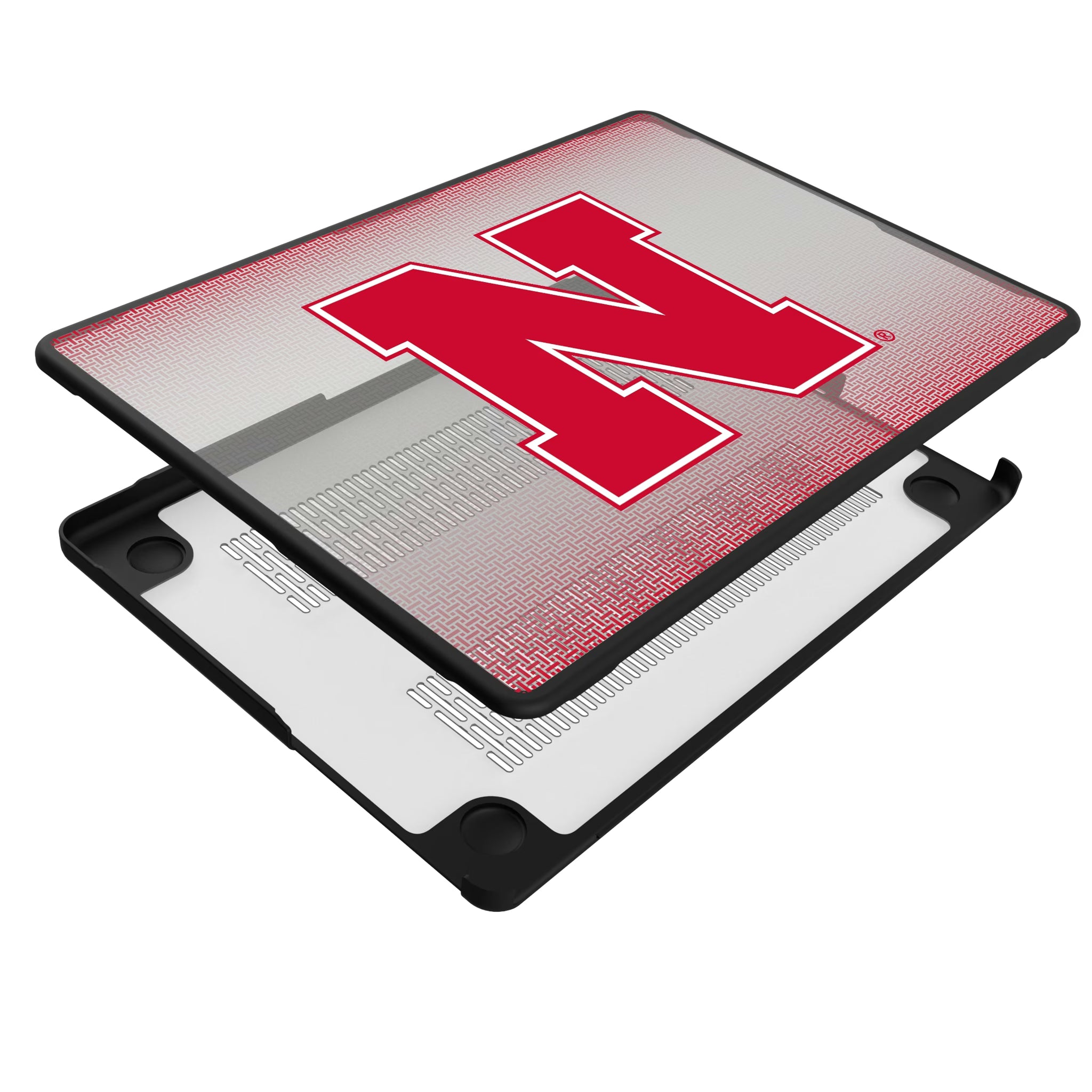 University of Nebraska Huskers Block N Linen MacBook Laptop Case for Apple MacBook - Isometric View#Device_MacBook Pro (14-inch, 2021) / MacBook Pro (14-inch, 2023) / MacBook Pro (14-inch, 2024)