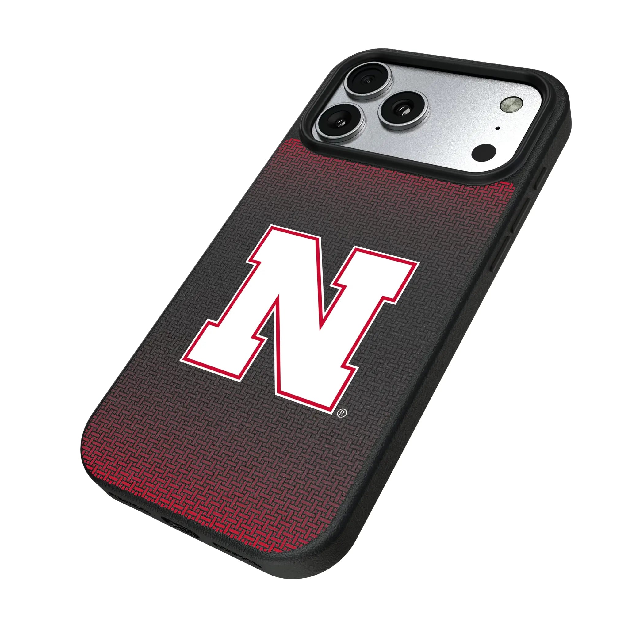 University of Nebraska Huskers Block N Linen iPhone MagSafe Compatible Phone Case for Apple iPhone - Isometric View#Device_iPhone 17 Pro Max