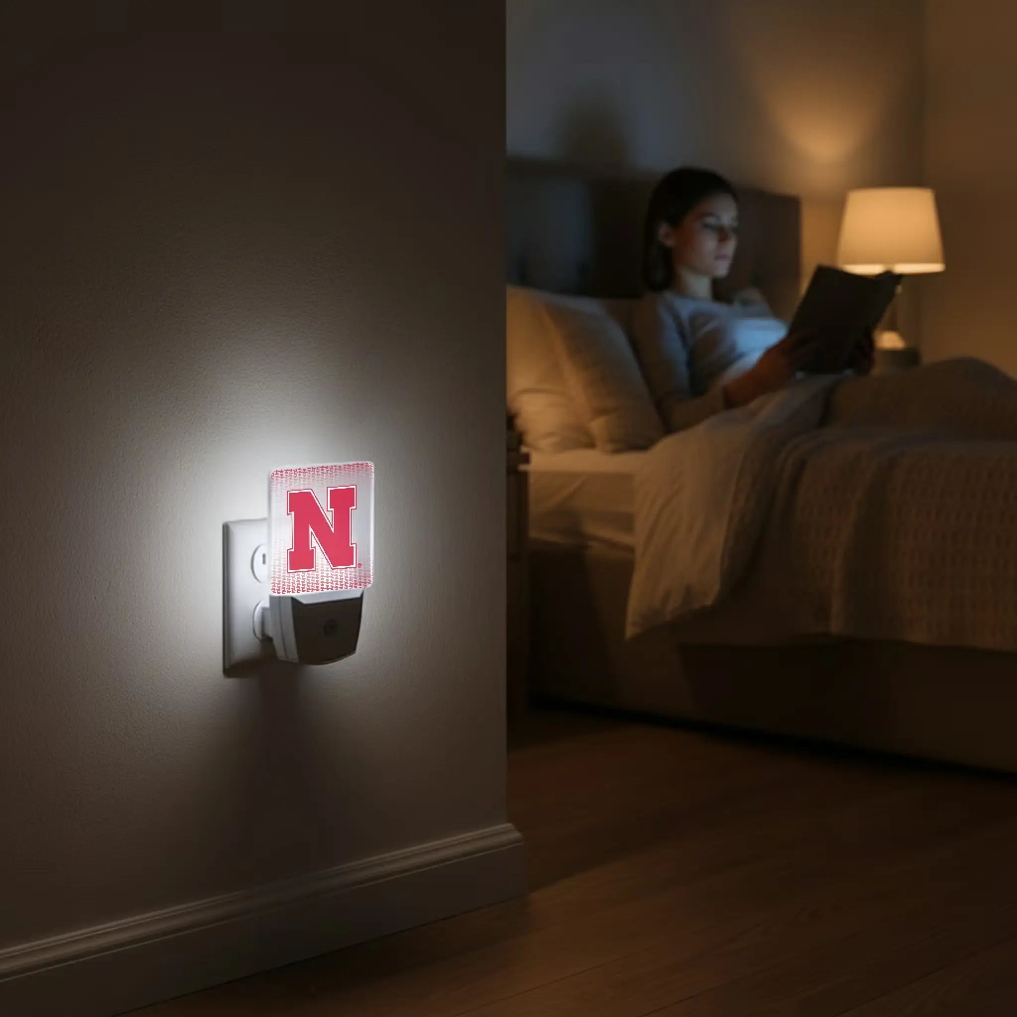 University of Nebraska Huskers Block N Linen Night Light 2-Pack - Lifestyle