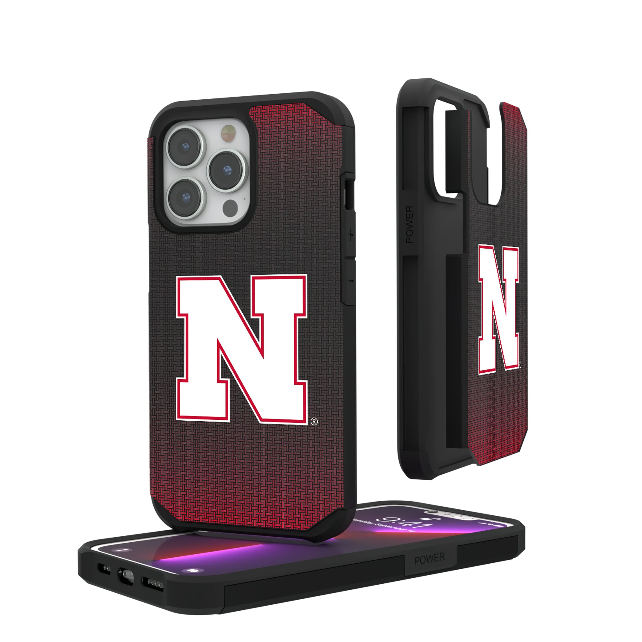 University of Nebraska Huskers Block N Linen iPhone Rugged Phone Case for Apple iPhone#Device_iPhone 13 Pro