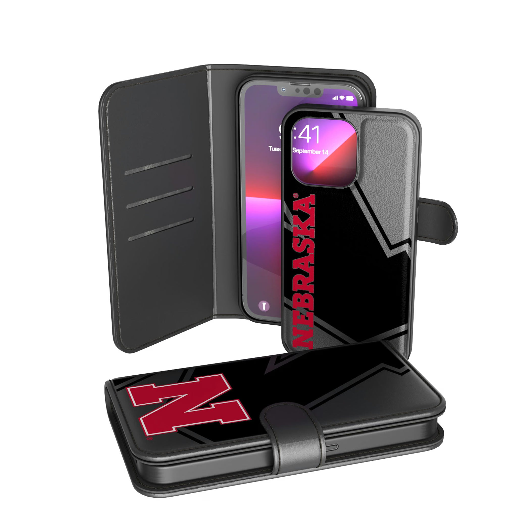 University of Nebraska Huskers Block N Monocolor Tilt iPhone Wallet Phone Case for Apple iPhone