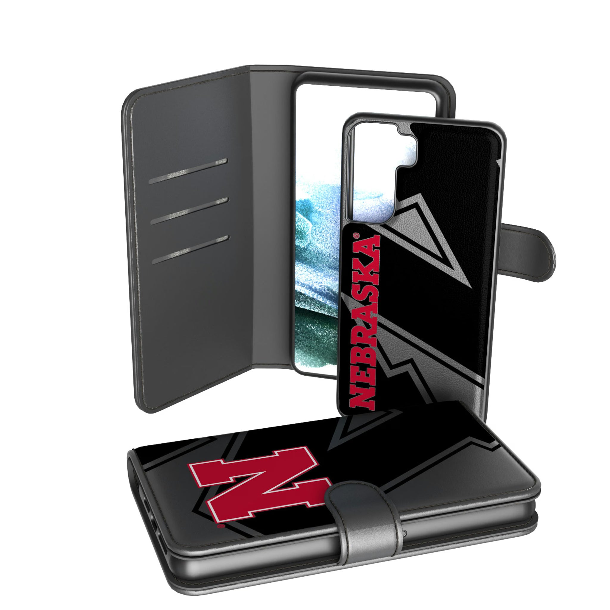 University of Nebraska Huskers Block N Monocolor Tilt Galaxy Wallet Phone Case for Samsung Galaxy