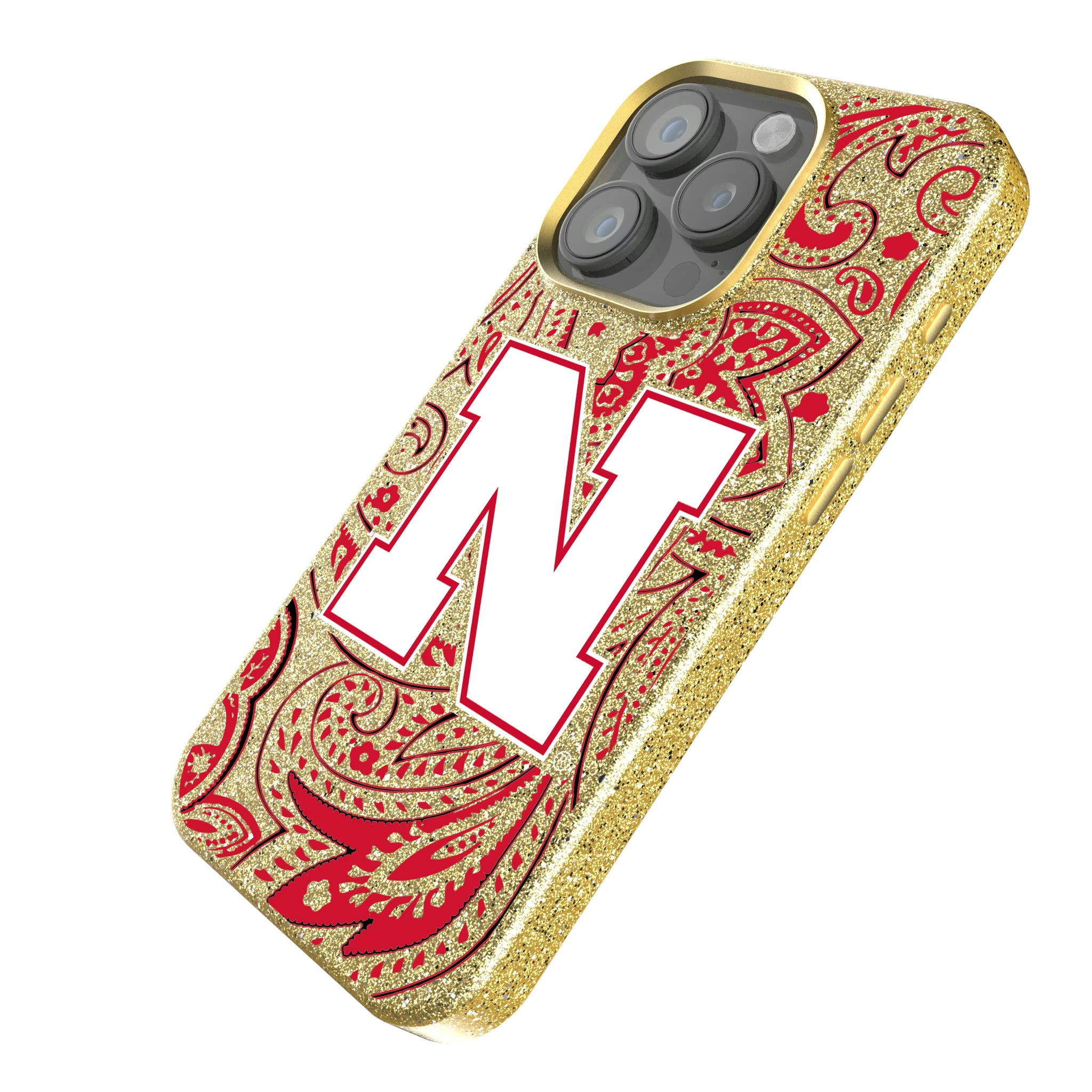 University of Nebraska Huskers Block N Paisley iPhone Bling Phone Case for Apple iPhone - Isometric View