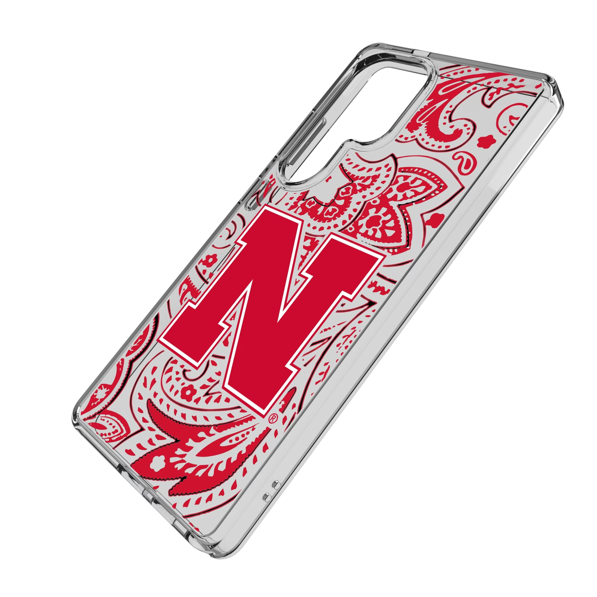 University of Nebraska Huskers Block N Paisley Galaxy Clear Phone Case for Samsung Galaxy - Isometric View