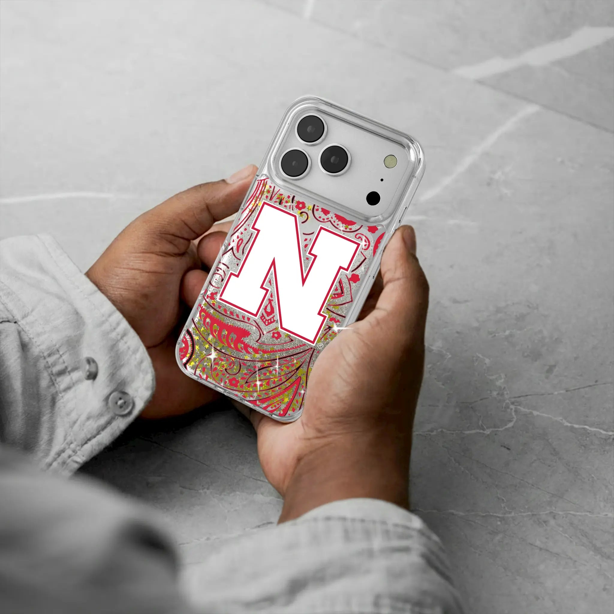 University of Nebraska Huskers Block N Paisley iPhone Glitter Phone Case for Apple iPhone - Lifestyle