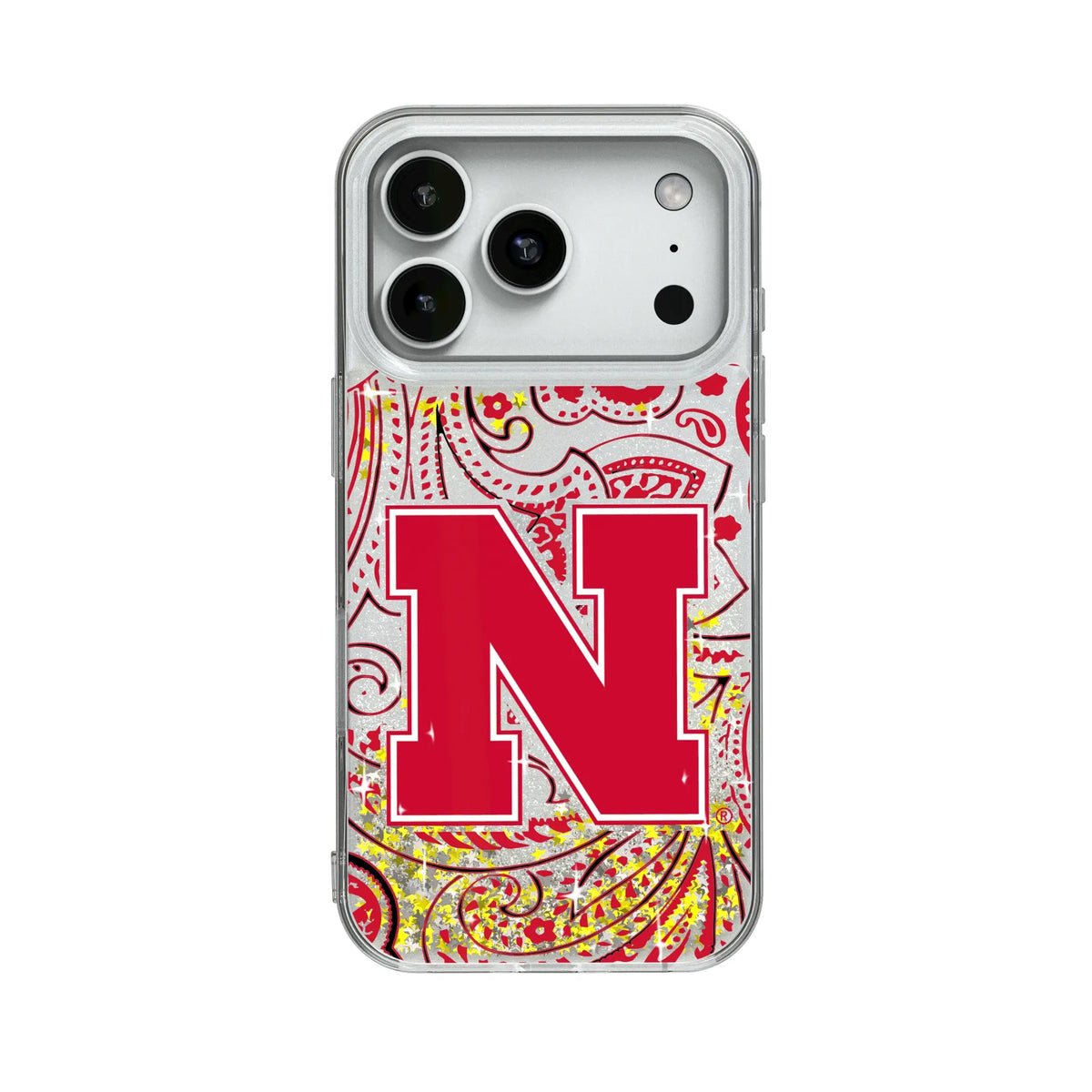 University of Nebraska Huskers Block N Paisley Glitter Phone Case for Apple iPhone