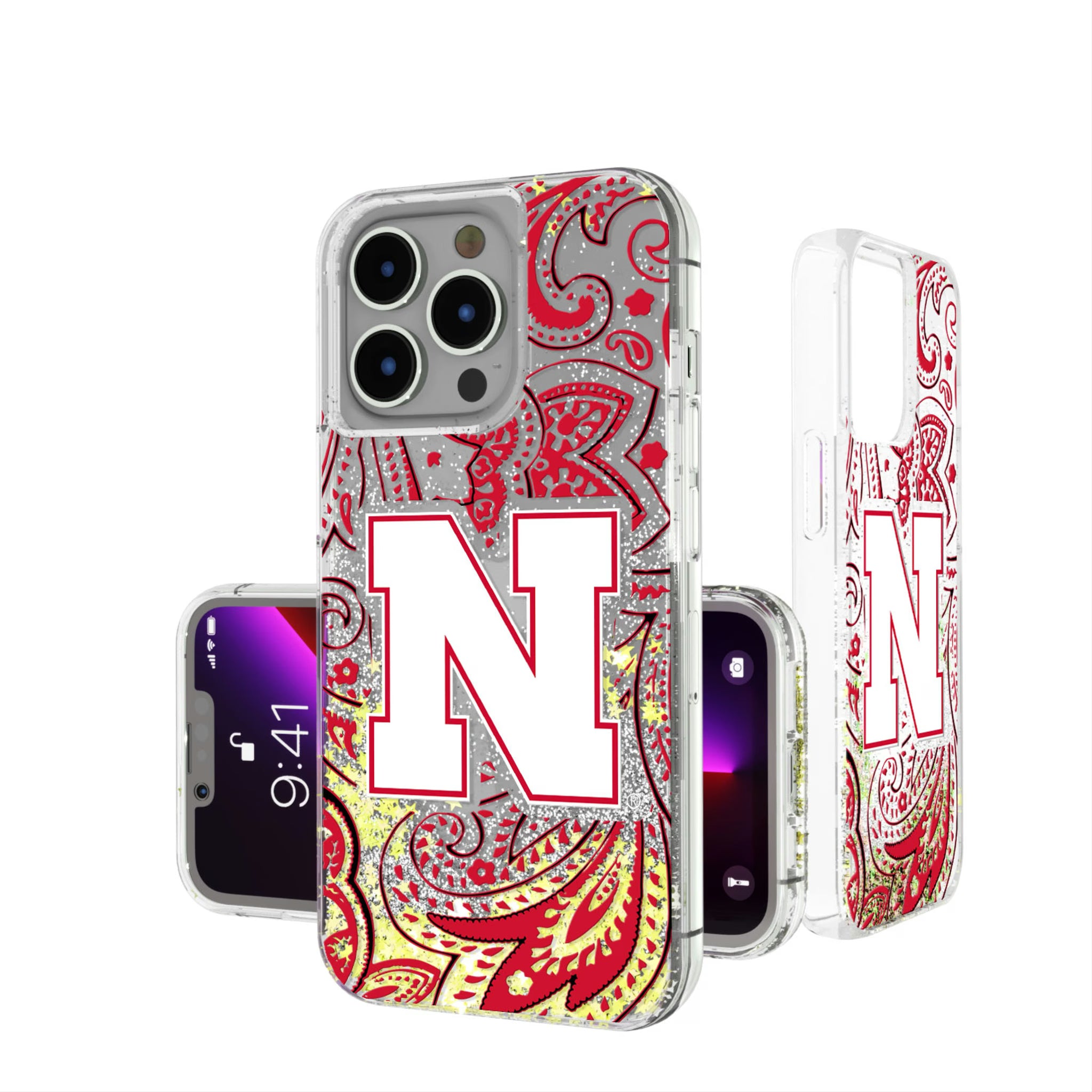 University of Nebraska Huskers Block N Paisley iPhone Glitter Phone Case for Apple iPhone
