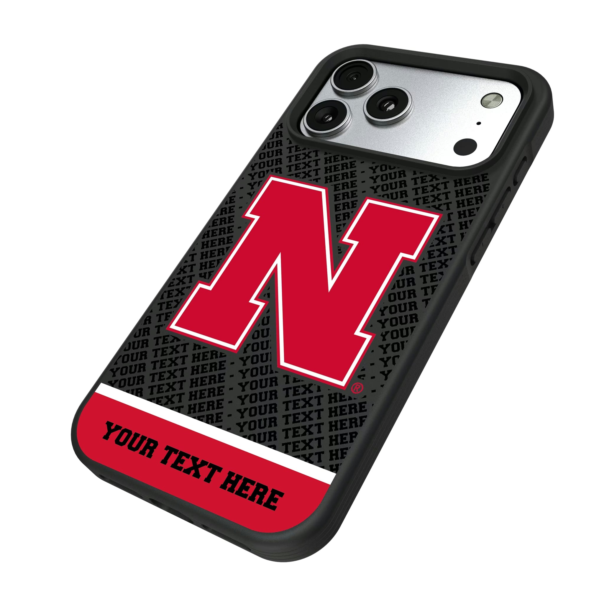 University of Nebraska Huskers Block N Personalized EndZone Plus iPhone Bump Phone Case for Apple iPhone - Isometric View#Device_iPhone 17 Pro Max