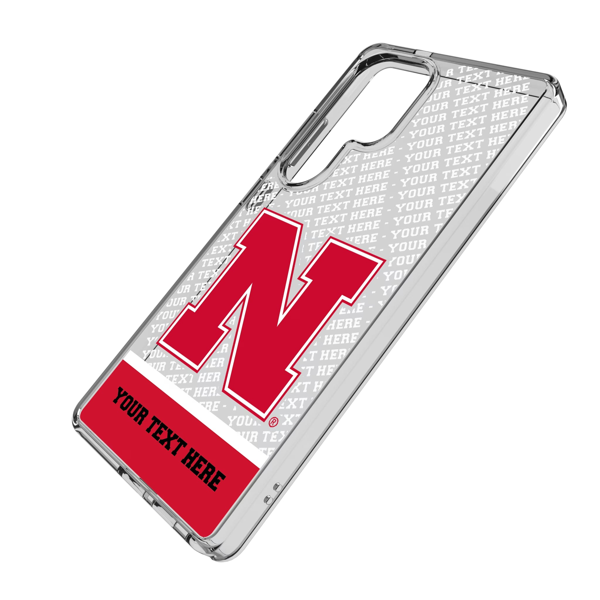 University of Nebraska Huskers Block N Personalized EndZone Plus Galaxy Clear Phone Case for Samsung Galaxy - Isometric View