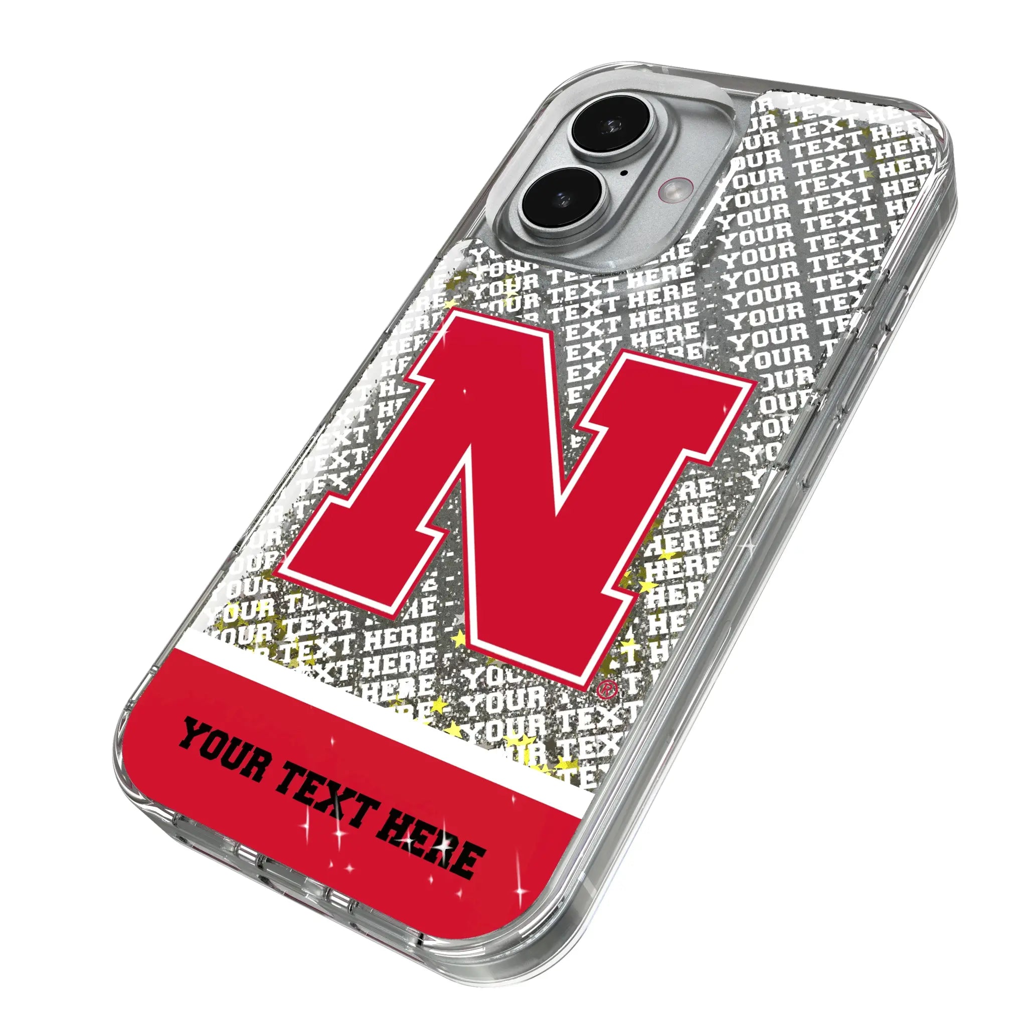 University of Nebraska Huskers Block N Personalized EndZone Plus iPhone Glitter Phone Case for Apple iPhone - Isometric View