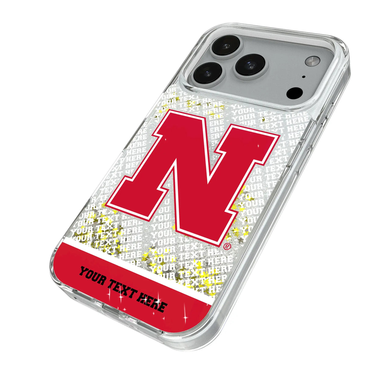 University of Nebraska Huskers Block N Personalized EndZone Plus iPhone Glitter Phone Case for Apple iPhone - Isometric View#Device_iPhone 18 Pro