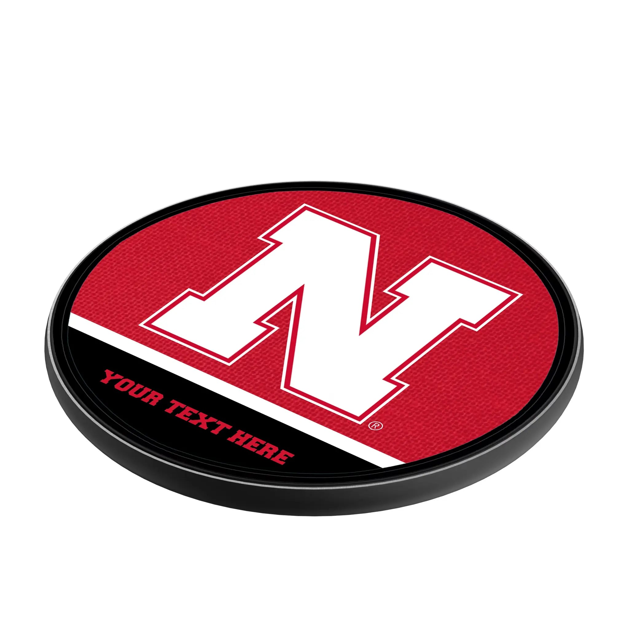 University of Nebraska Huskers Block N Personalized Endzone Solid 15-Watt Wireless Charger - Isometric View