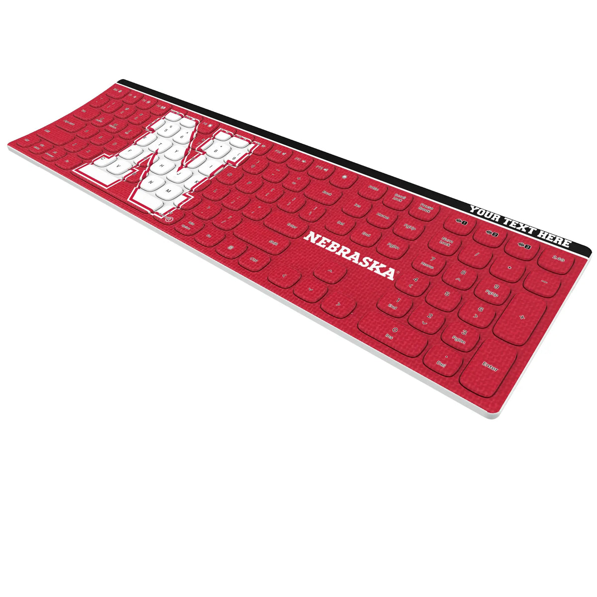 University of Nebraska Huskers Block N Personalized Endzone Solid KKB605 Curved Wireless Keyboard - Isometric View