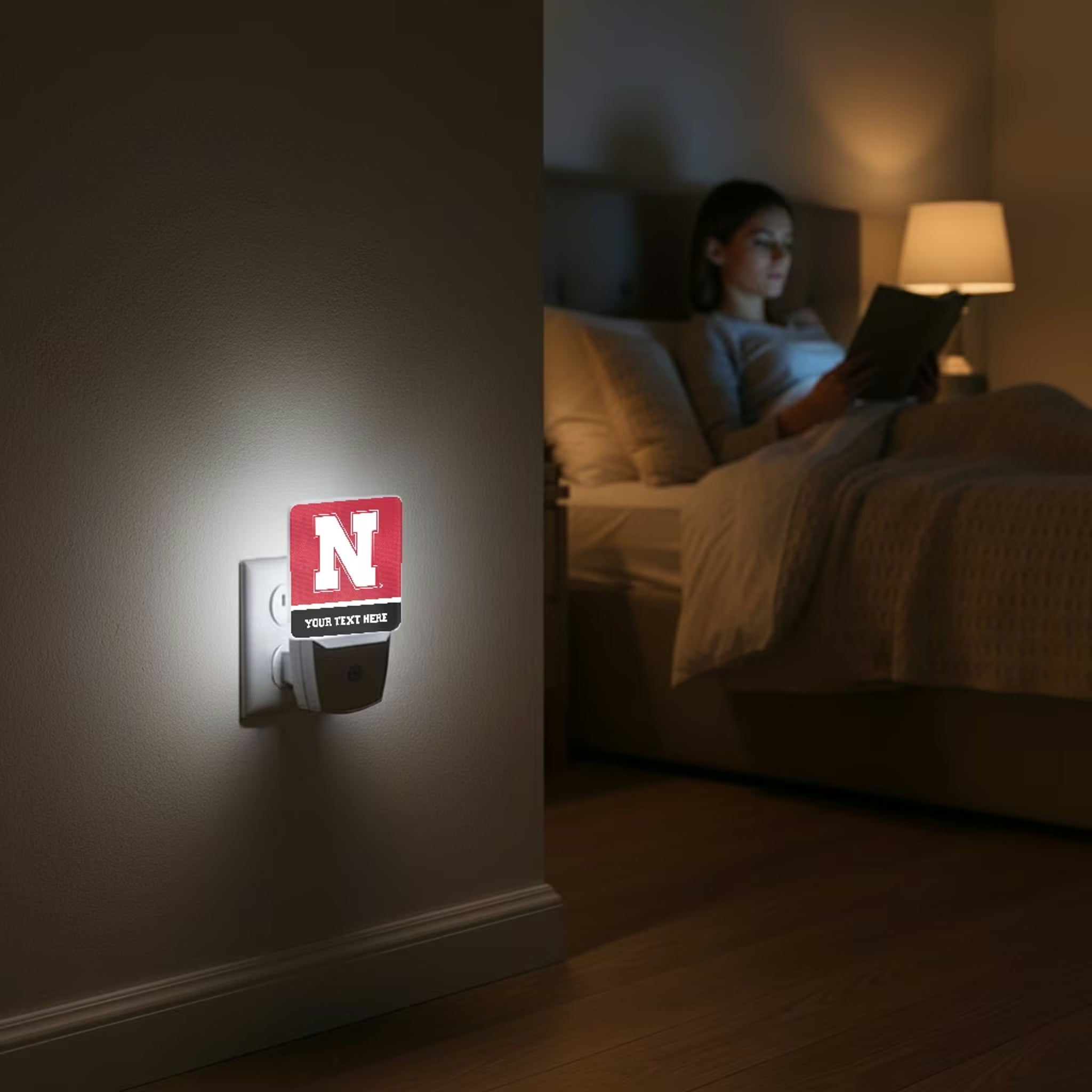 University of Nebraska Huskers Block N Personalized Endzone Solid Night Light 2-Pack - Lifestyle