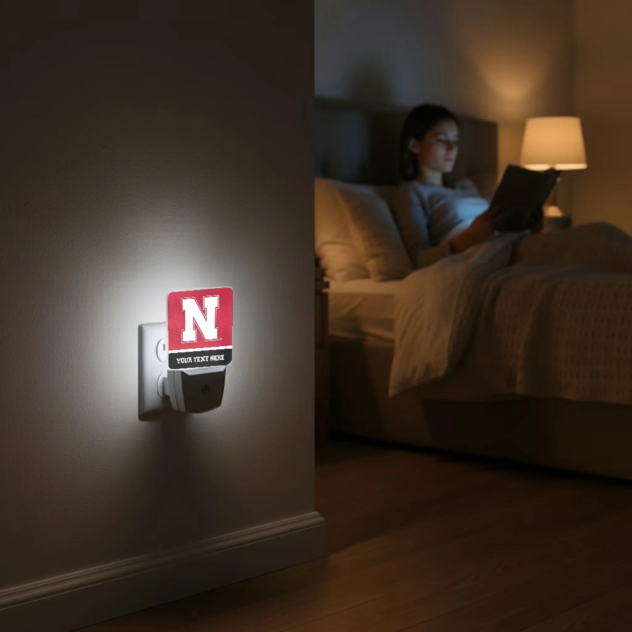 University of Nebraska Huskers Block N Personalized Endzone Solid Night Light 2-Pack - Lifestyle