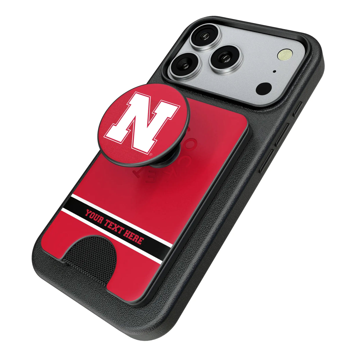 University of Nebraska Huskers Block N Personalized Endzone Solid Popsockets Wallet Magnetic - Isometric View