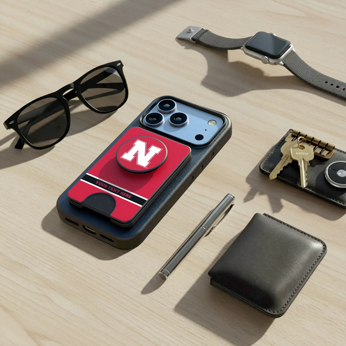 University of Nebraska Huskers Block N Personalized Endzone Solid Popsockets Wallet Magnetic - Lifestyle