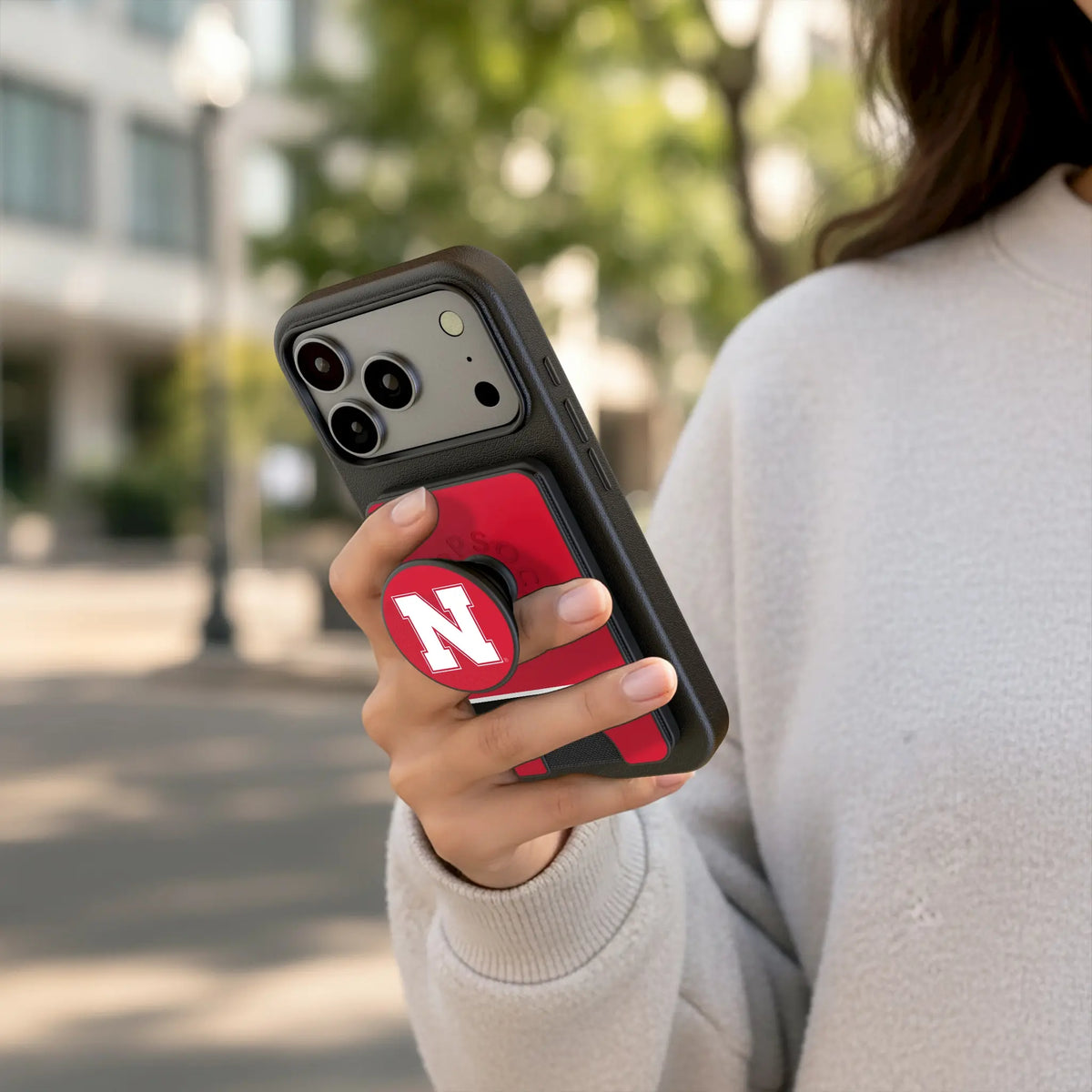 University of Nebraska Huskers Block N Personalized Endzone Solid Popsockets Wallet Magnetic - Lifestyle