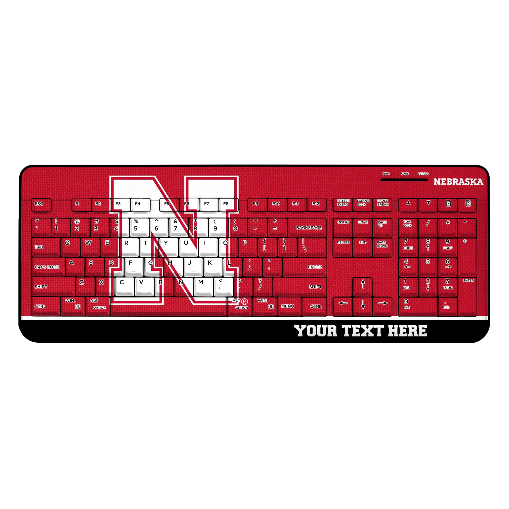 University of Nebraska Huskers Block N Personalized Endzone Solid Wireless USB Keyboard