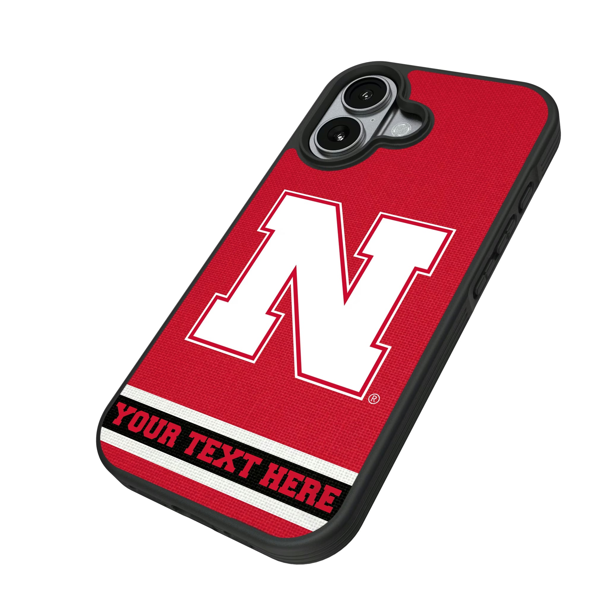 University of Nebraska Huskers Block N Personalized Stripe iPhone Bump Phone Case for Apple iPhone - Isometric View#Device_iPhone 17