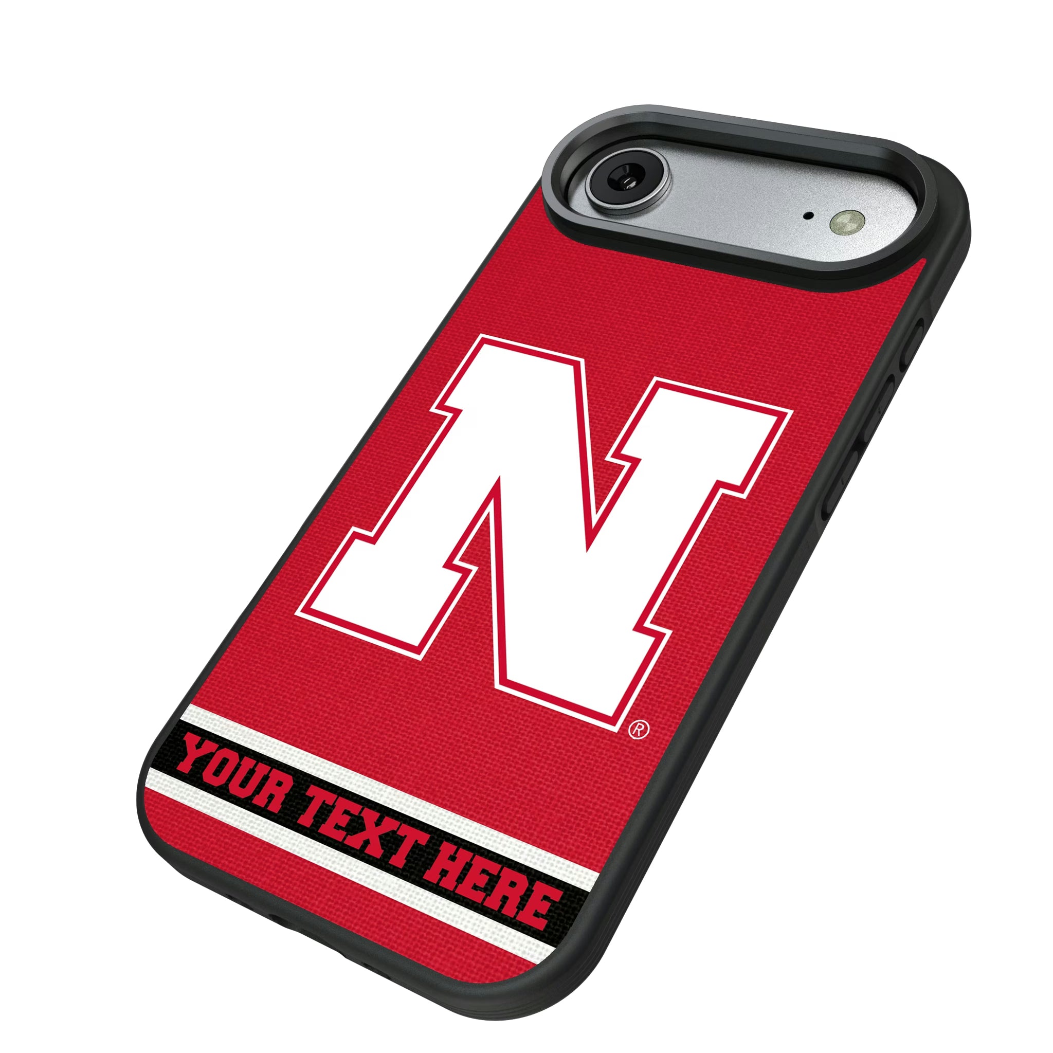 University of Nebraska Huskers Block N Personalized Stripe iPhone Bump Phone Case for Apple iPhone - Isometric View#Device_iPhone Air