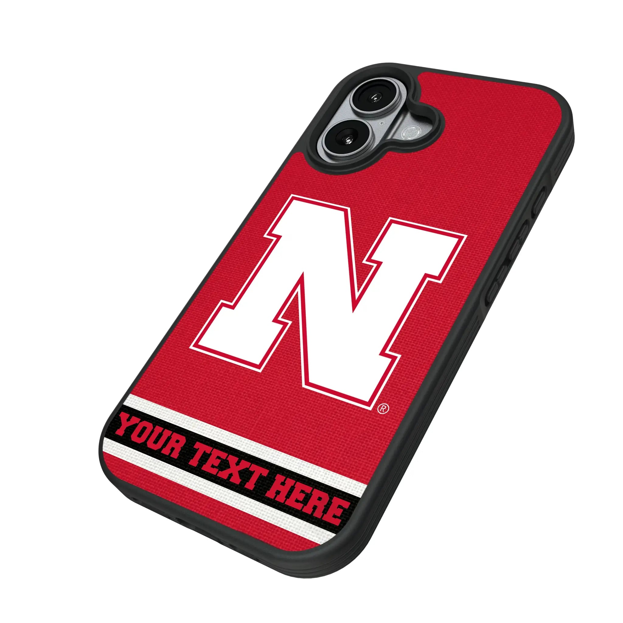 University of Nebraska Huskers Block N Personalized Stripe iPhone Bump Phone Case for Apple iPhone - Isometric View#Device_iPhone 17