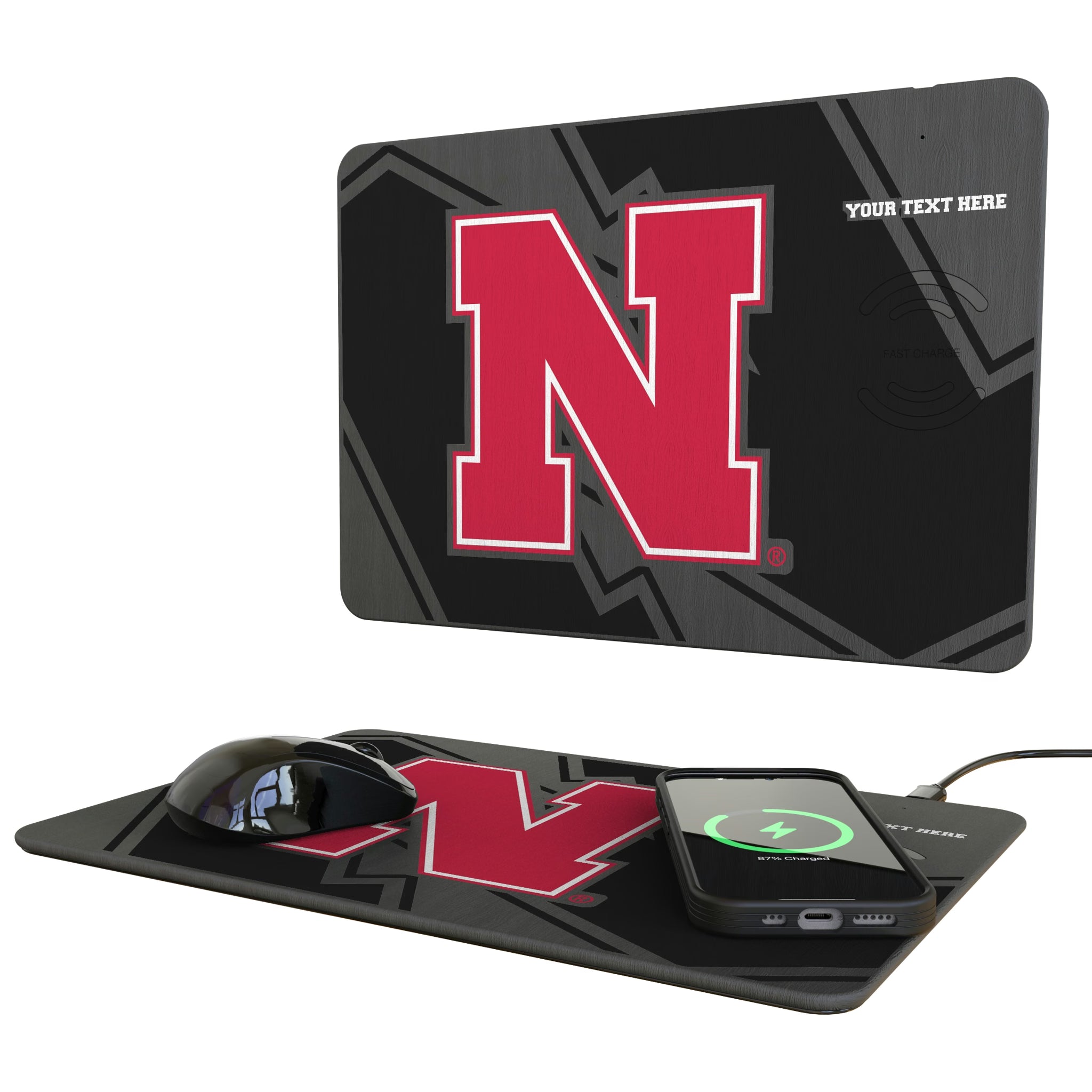 University of Nebraska Huskers Block N Personalized Tilt 15-Watt Wireless Charger and Mouse Pad