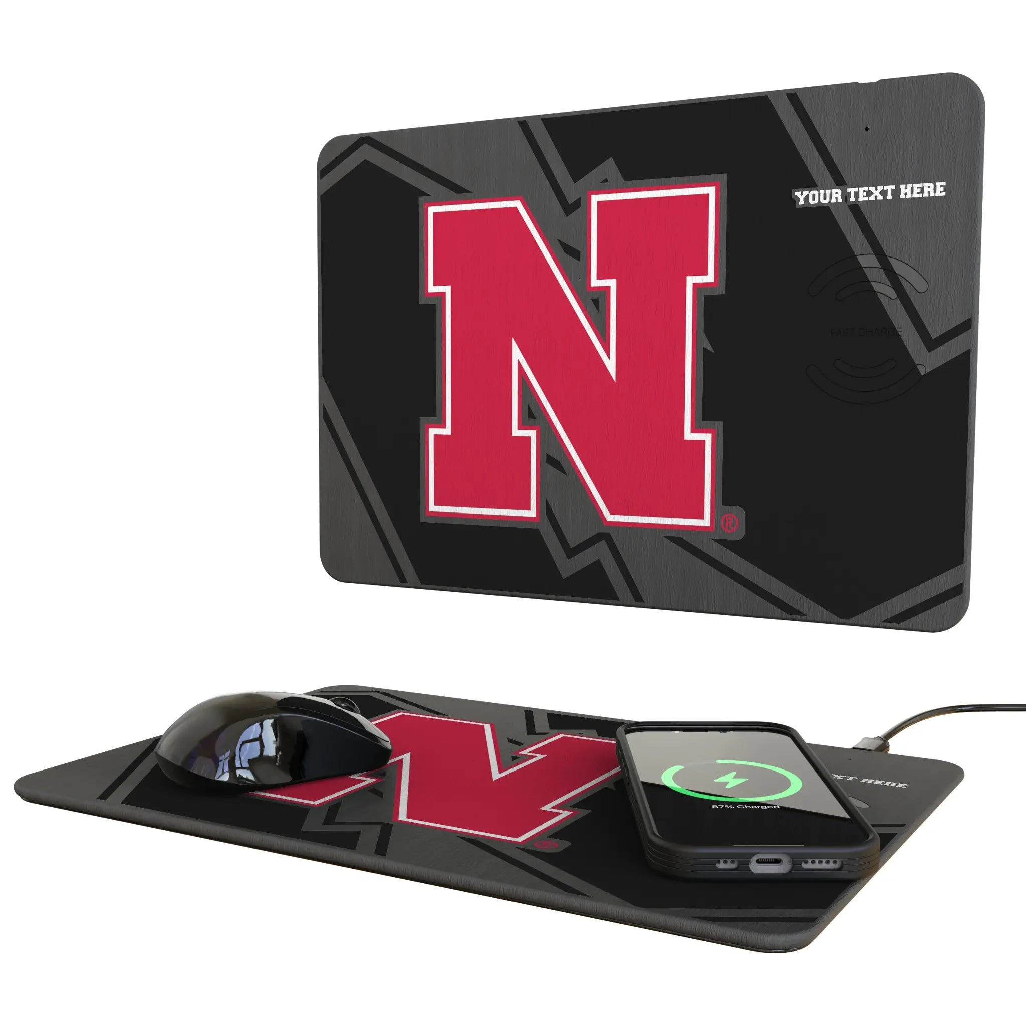 University of Nebraska Huskers Block N Personalized Tilt 15-Watt Wireless Charger and Mouse Pad