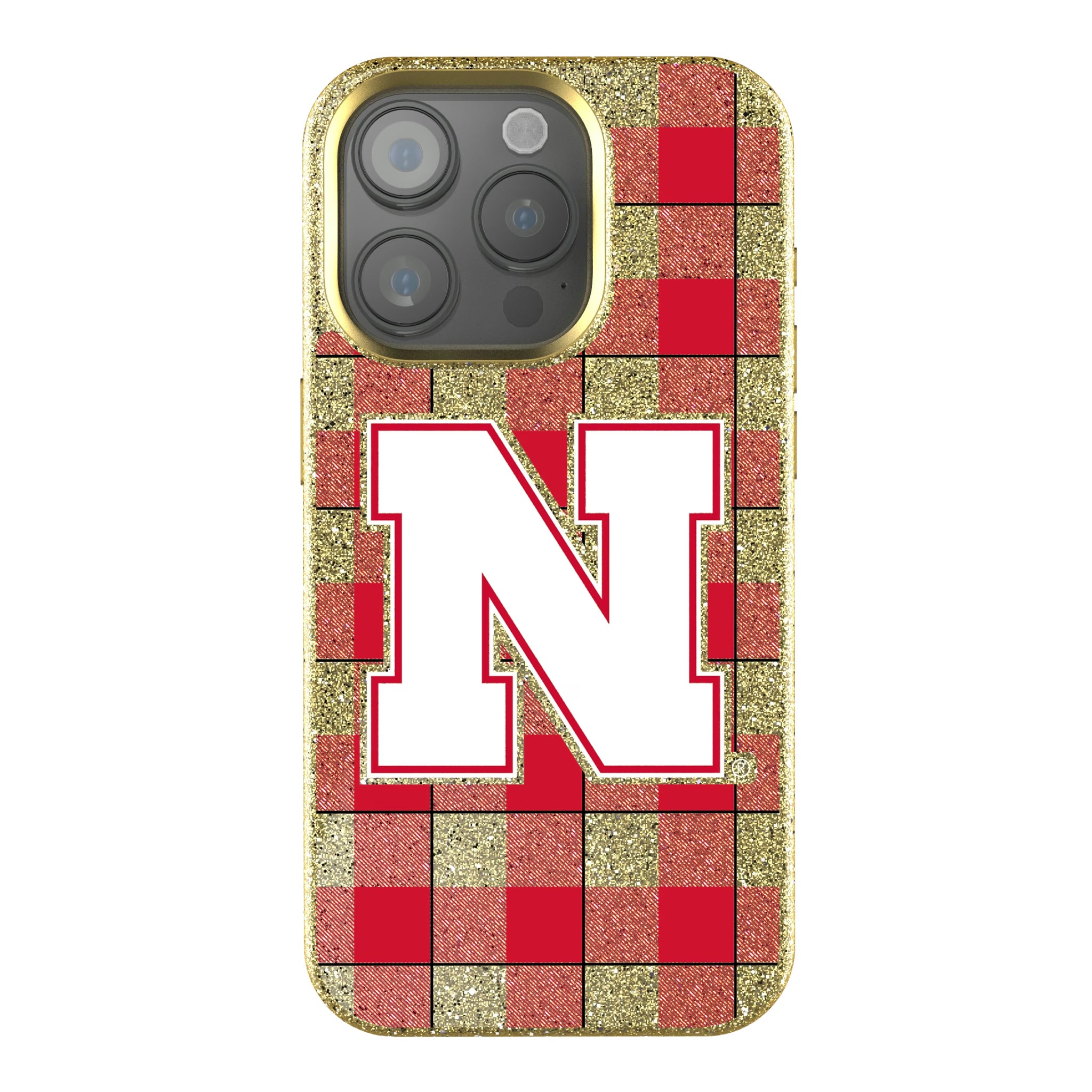 University of Nebraska Huskers Block N Plaid iPhone Bling Phone Case for Apple iPhone