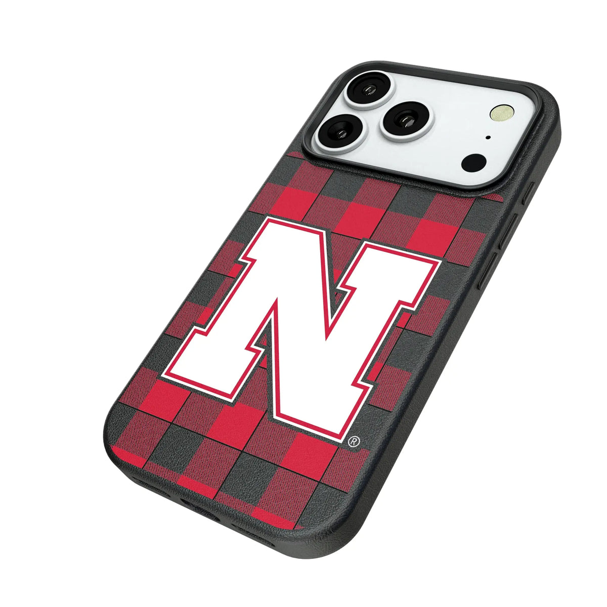 University of Nebraska Huskers Block N Plaid iPhone MagSafe Compatible Phone Case for Apple iPhone - Isometric View#Device_iPhone 18 Pro
