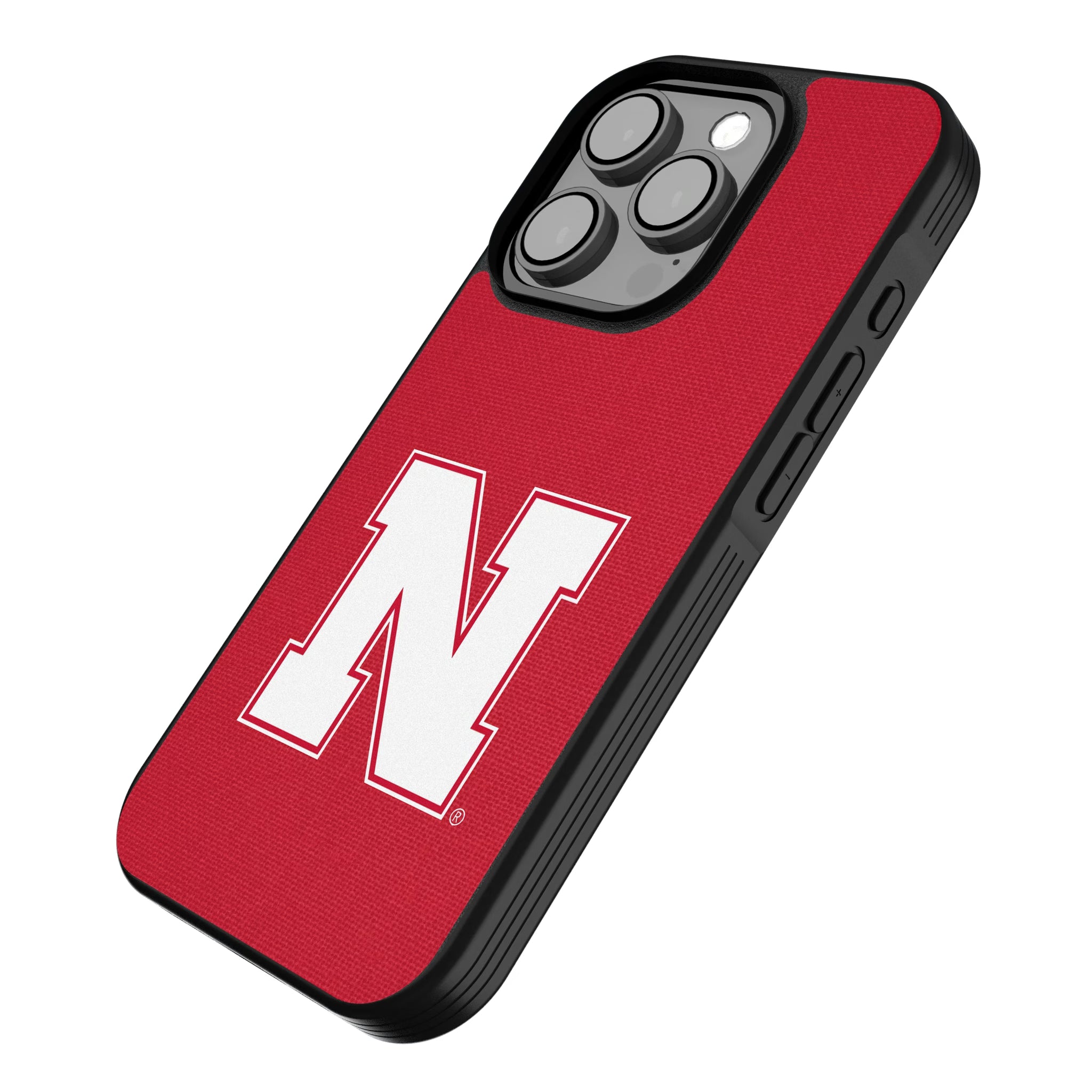 University of Nebraska Huskers Block N Solid iPhone Bump Phone Case for Apple iPhone - Isometric View