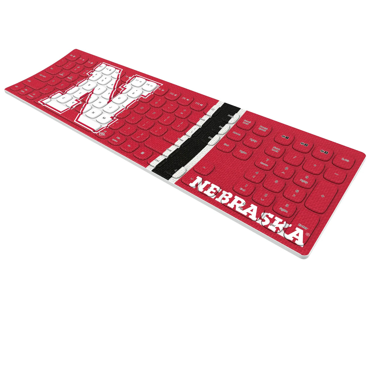 University of Nebraska Huskers Block N Stripe KKB605 Curved Wireless Keyboard - Isometric View