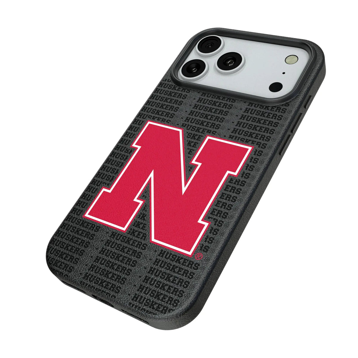 University of Nebraska Huskers Block N Text Backdrop iPhone MagSafe Compatible Phone Case for Apple iPhone - Isometric View#Device_iPhone 18 Pro Max
