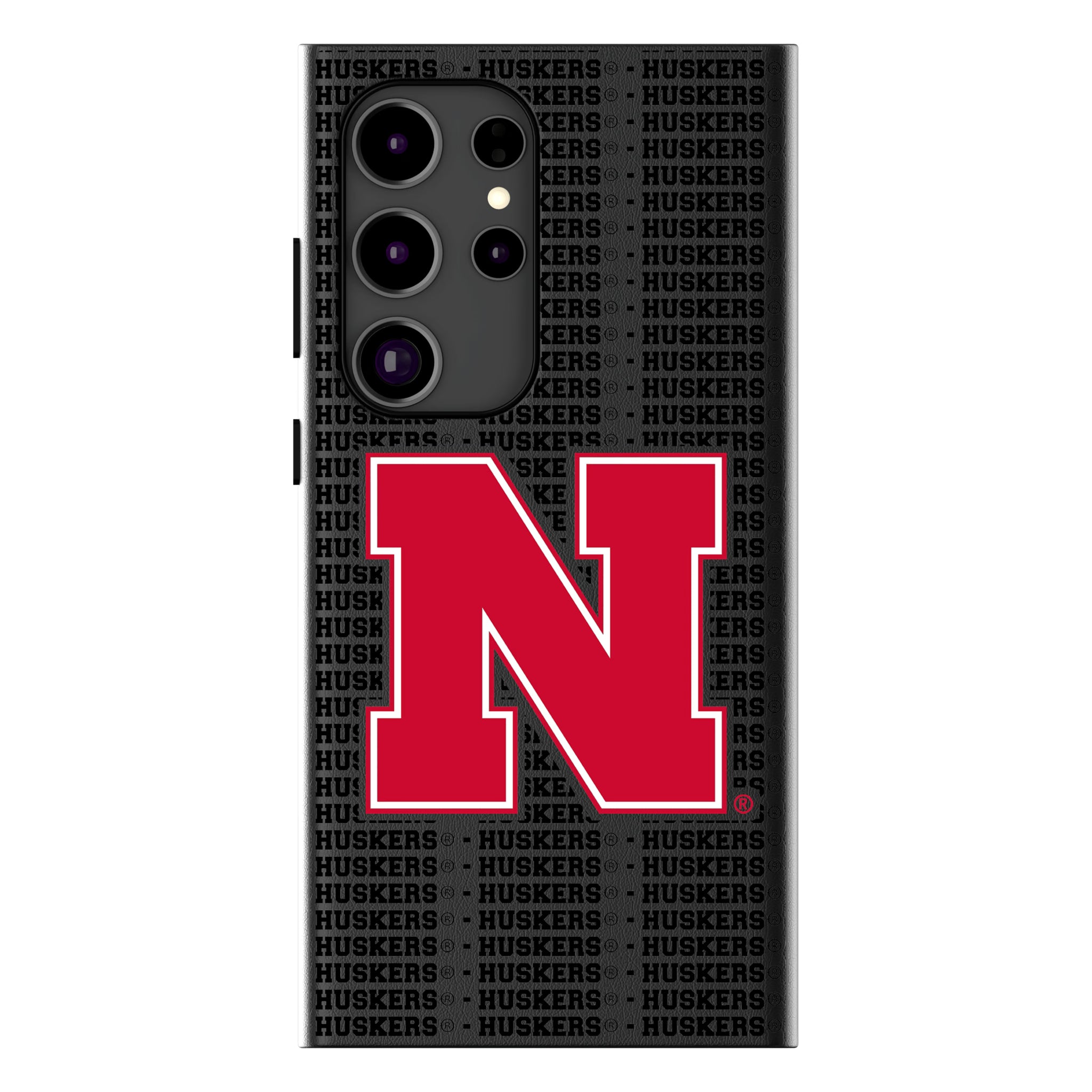 University of Nebraska Huskers Block N Text Backdrop Galaxy MagSafe Compatible Phone Case for Samsung Galaxy