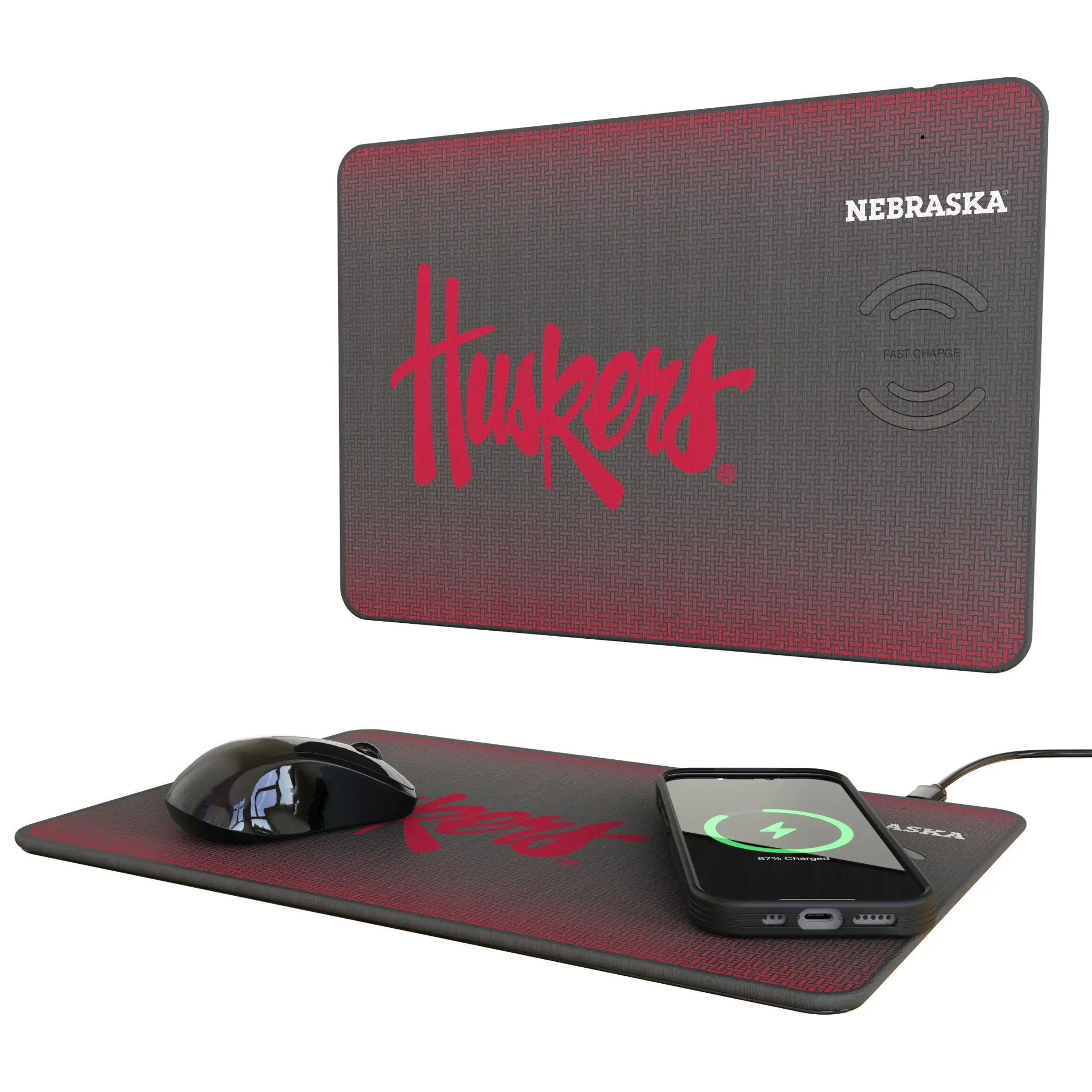 University of Nebraska Huskers Linen 15-Watt Wireless Charger and Mouse Pad