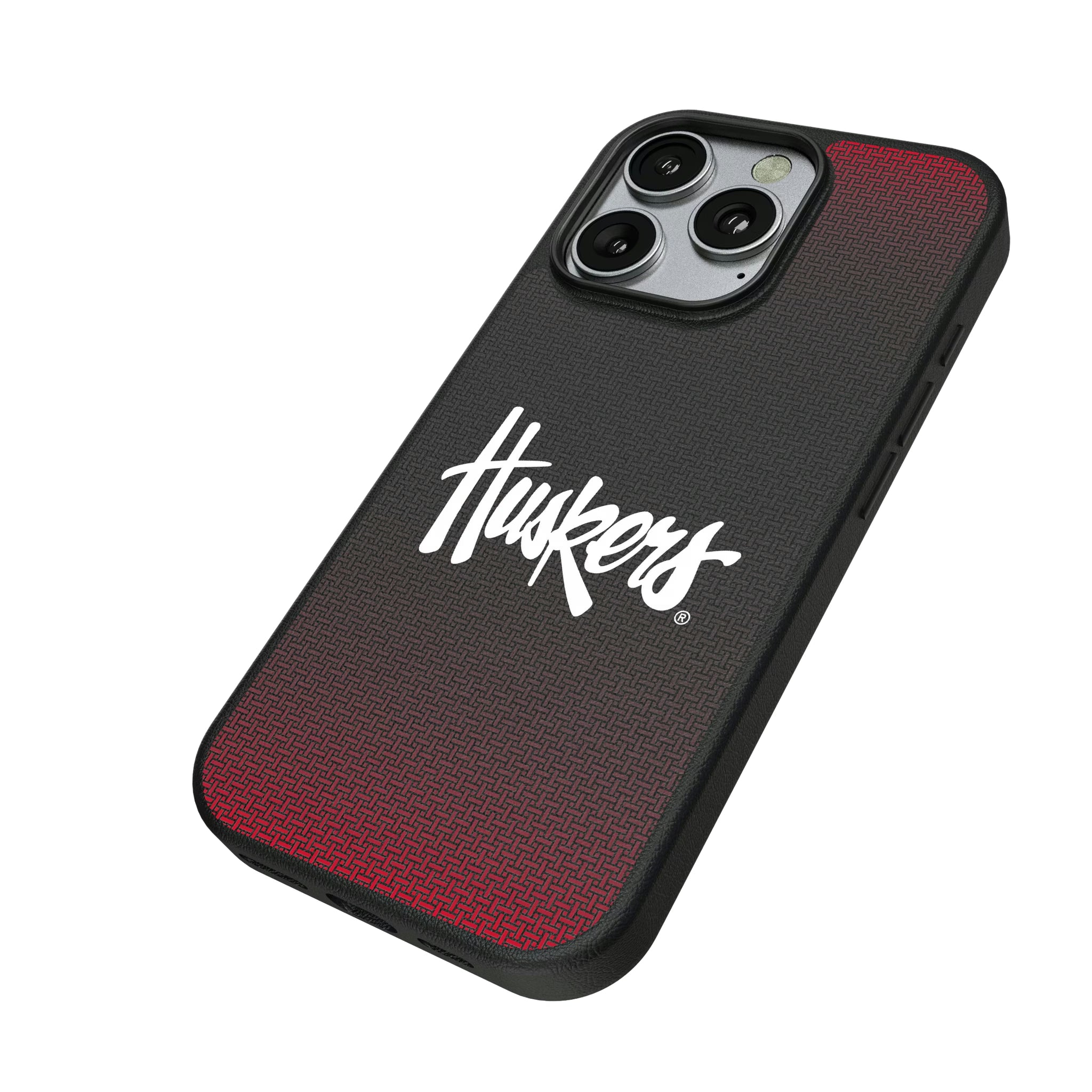 University of Nebraska Huskers Linen iPhone MagSafe Compatible Phone Case for Apple iPhone - Isometric View