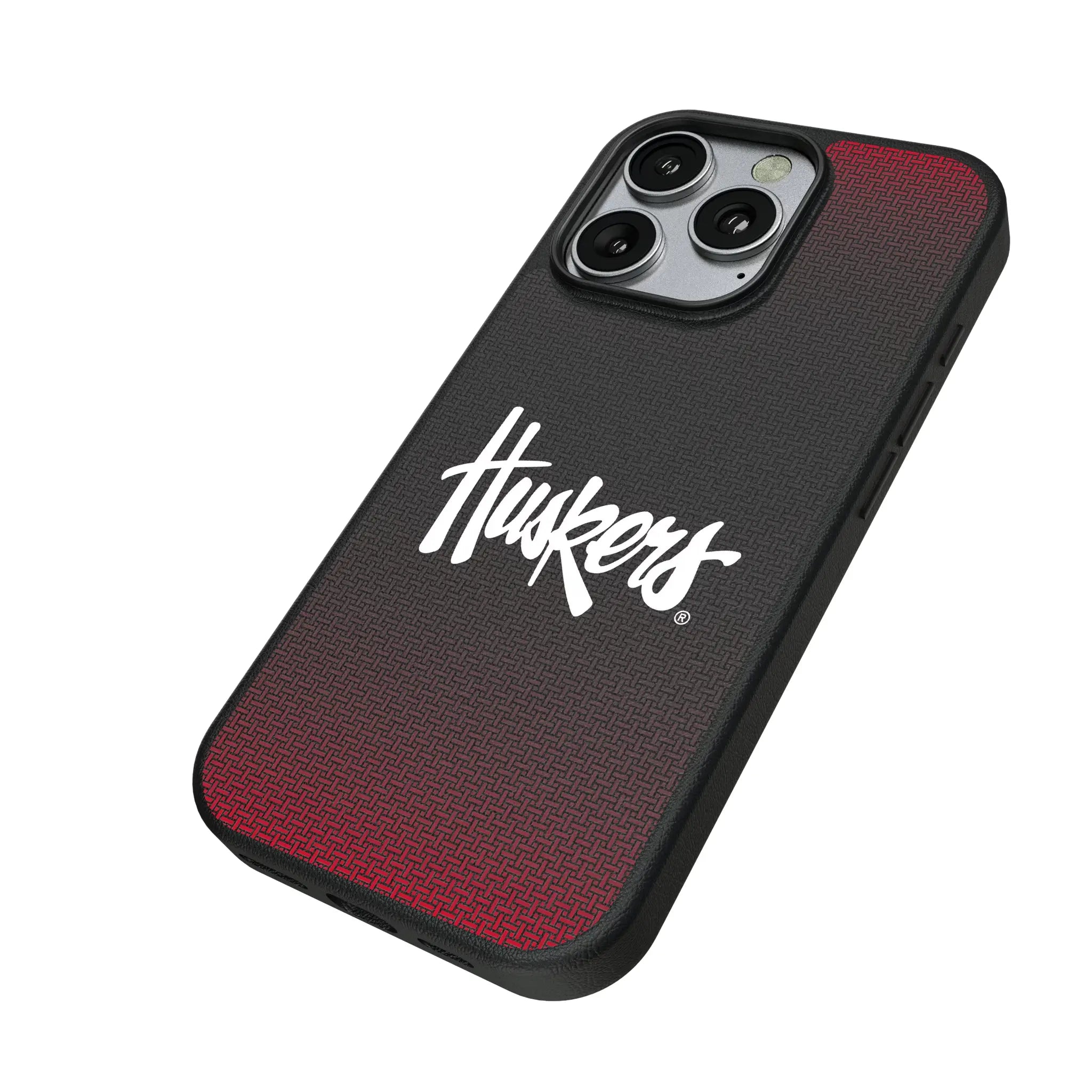University of Nebraska Huskers Linen iPhone MagSafe Compatible Phone Case for Apple iPhone - Isometric View