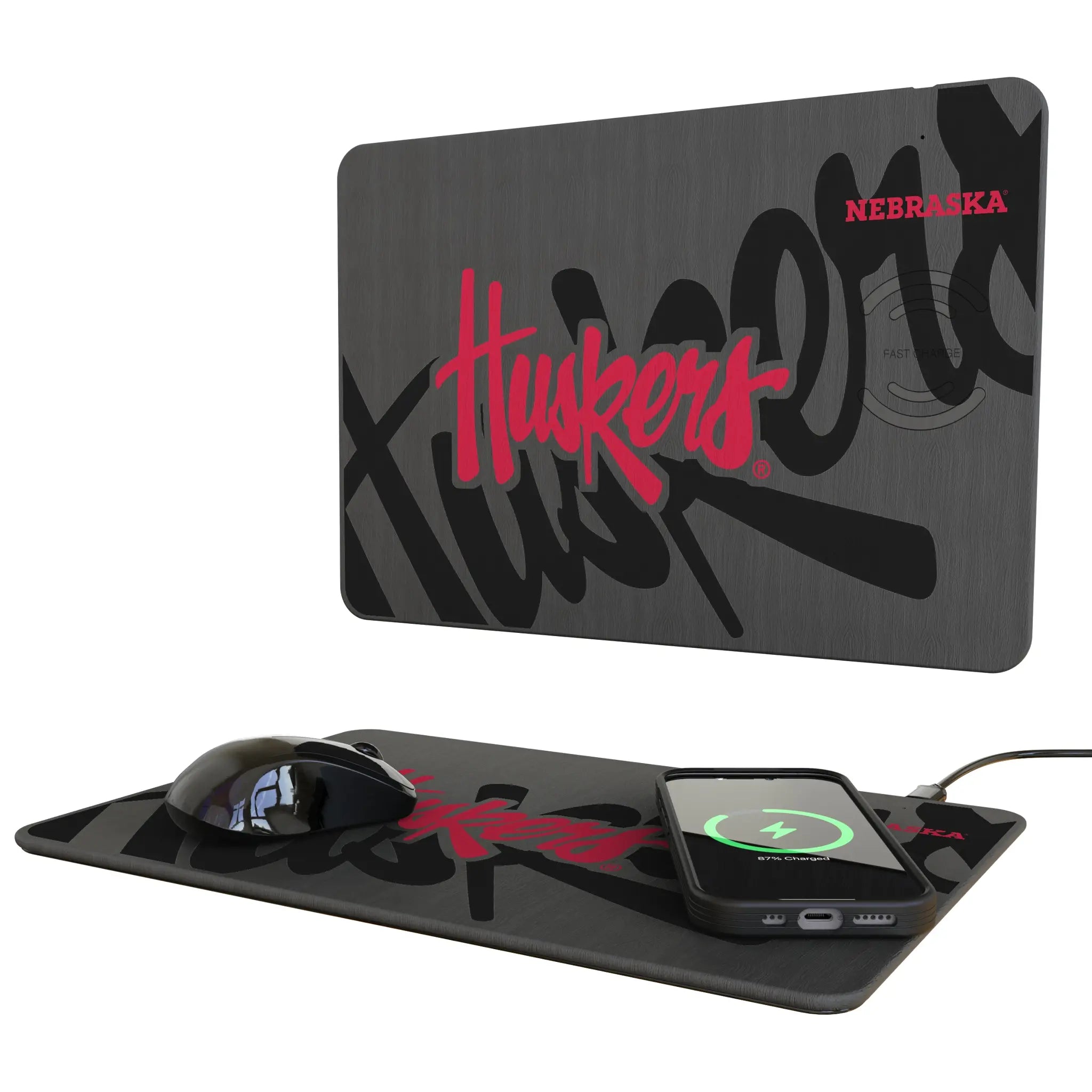 University of Nebraska Huskers Monocolor Tilt 15-Watt Wireless Charger and Mouse Pad