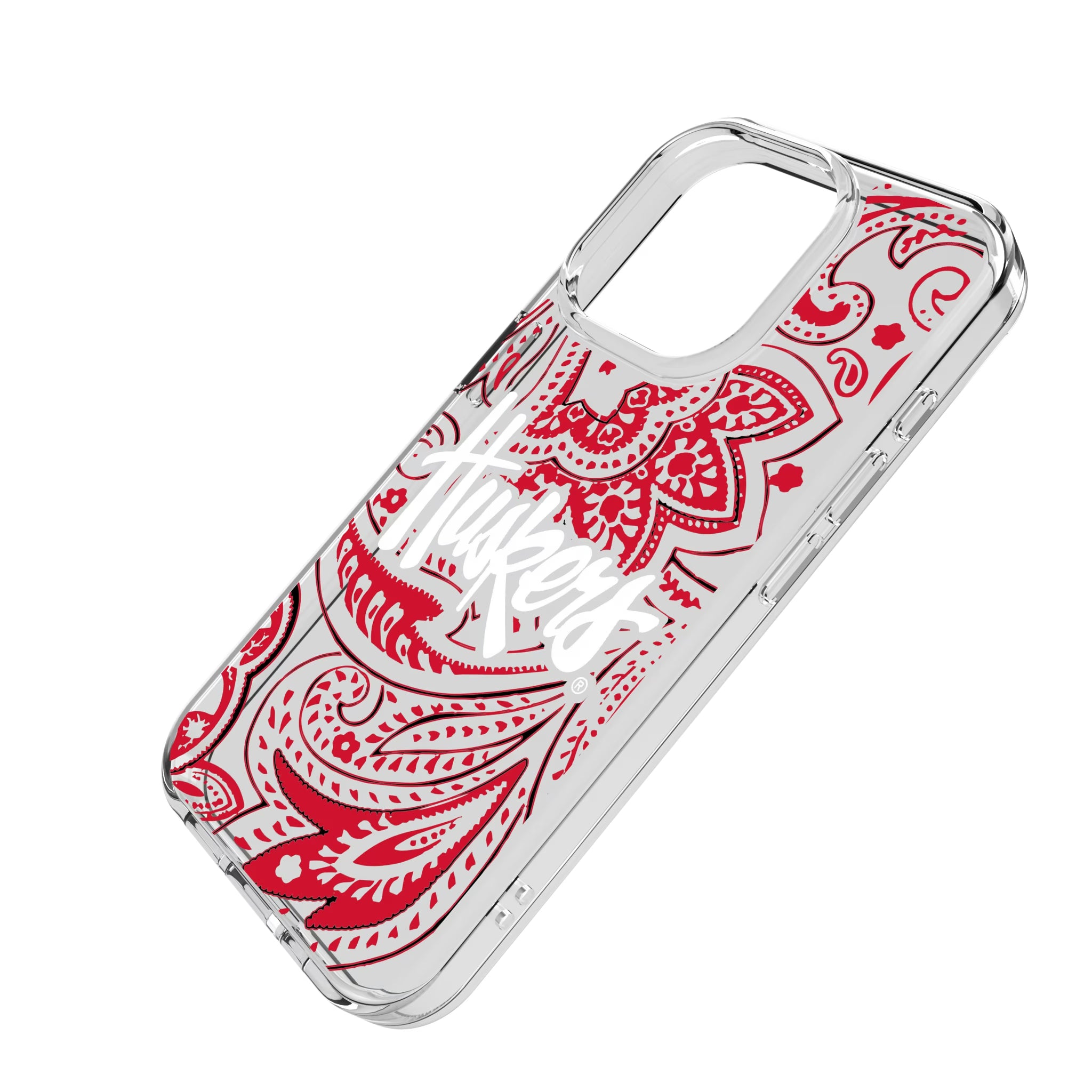 University of Nebraska Huskers Paisley iPhone Clear Phone Case for Apple iPhone - Isometric View