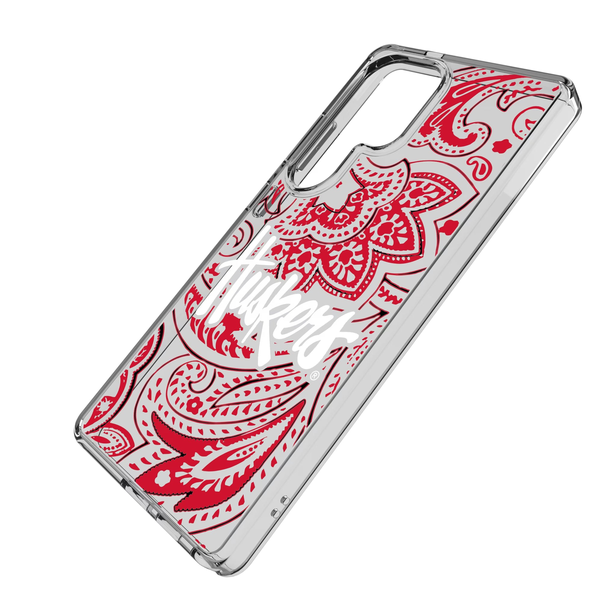 University of Nebraska Huskers Paisley Galaxy Clear Phone Case for Samsung Galaxy - Isometric View