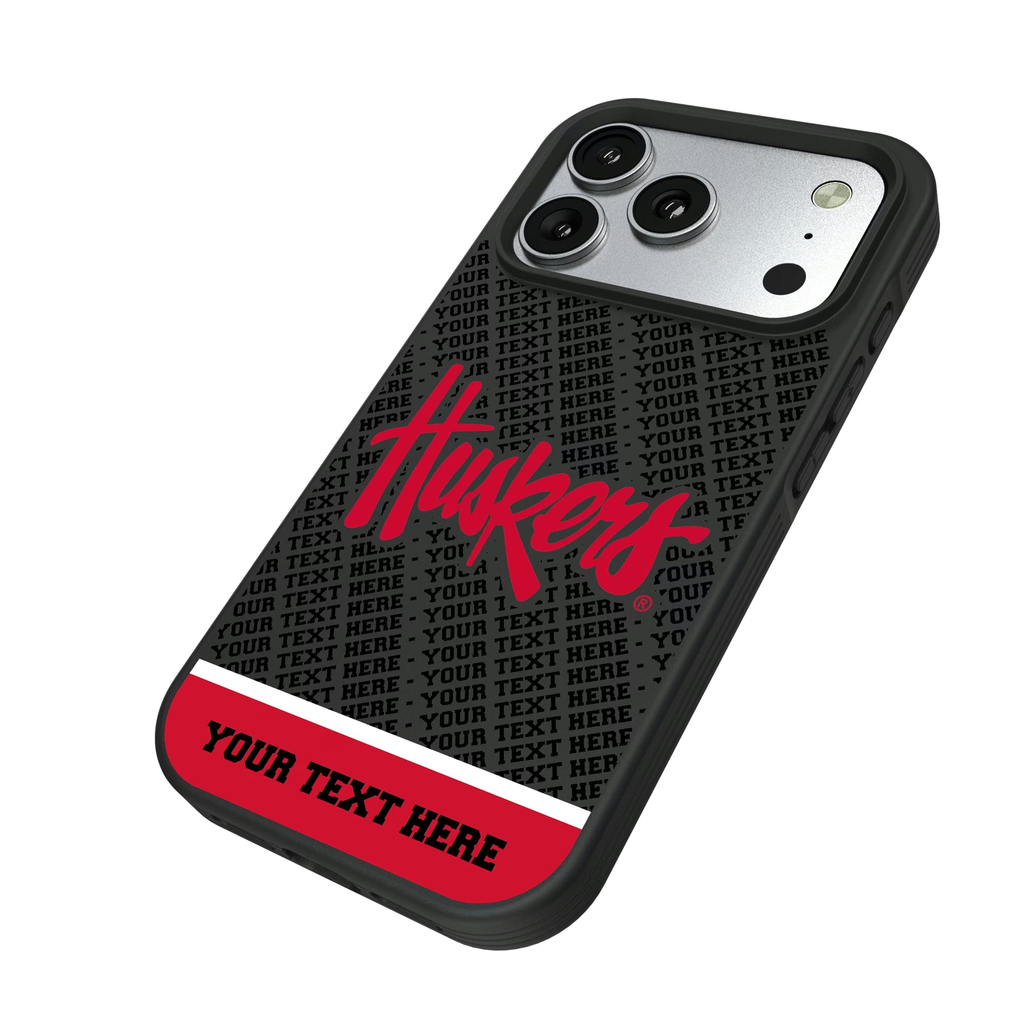 University of Nebraska Huskers Personalized EndZone Plus iPhone Bump Phone Case for Apple iPhone - Isometric View#Device_iPhone 17 Pro