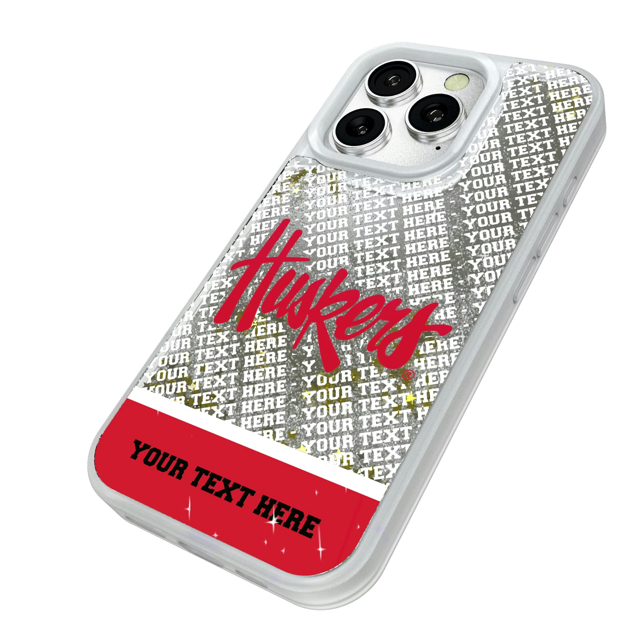 University of Nebraska Huskers Personalized EndZone Plus iPhone Glitter Phone Case for Apple iPhone - Isometric View#Device_iPhone 16 Pro