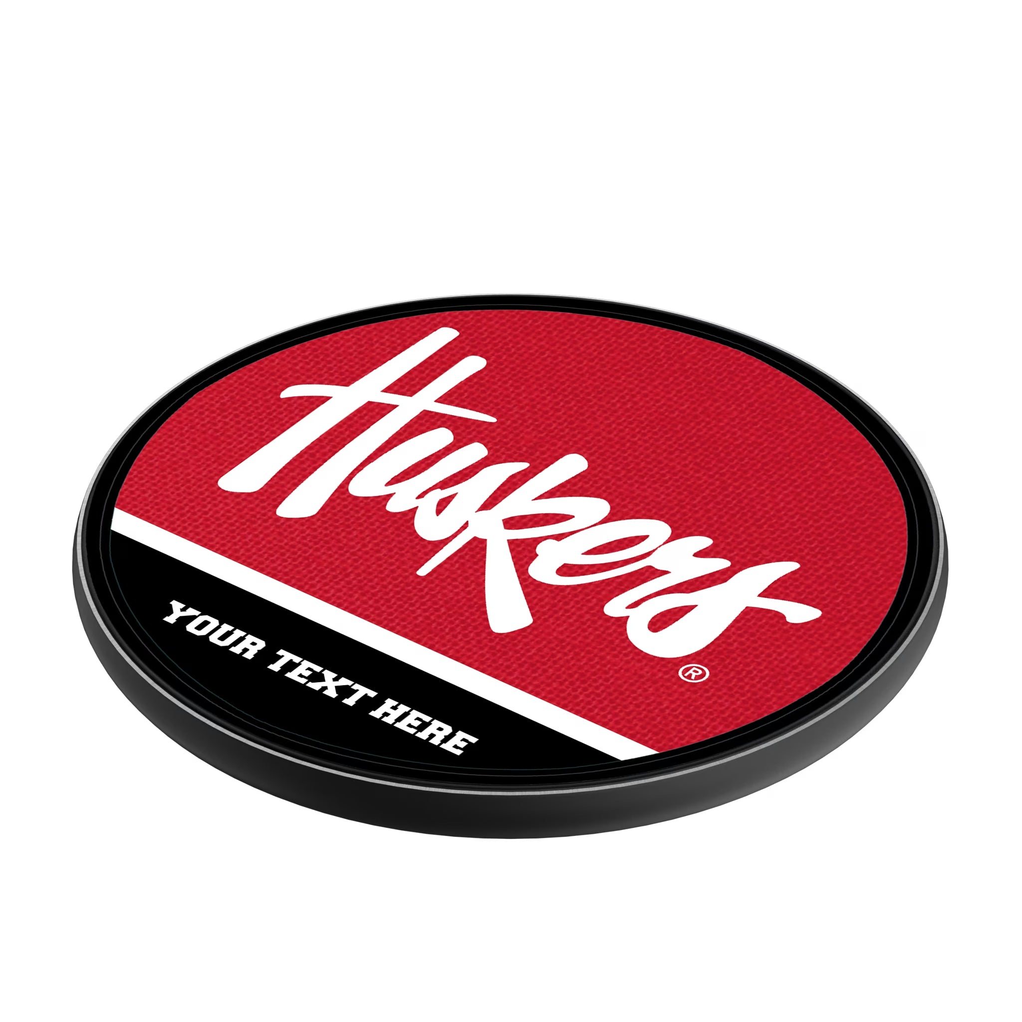 University of Nebraska Huskers Personalized Endzone Solid 15-Watt Wireless Charger - Isometric View